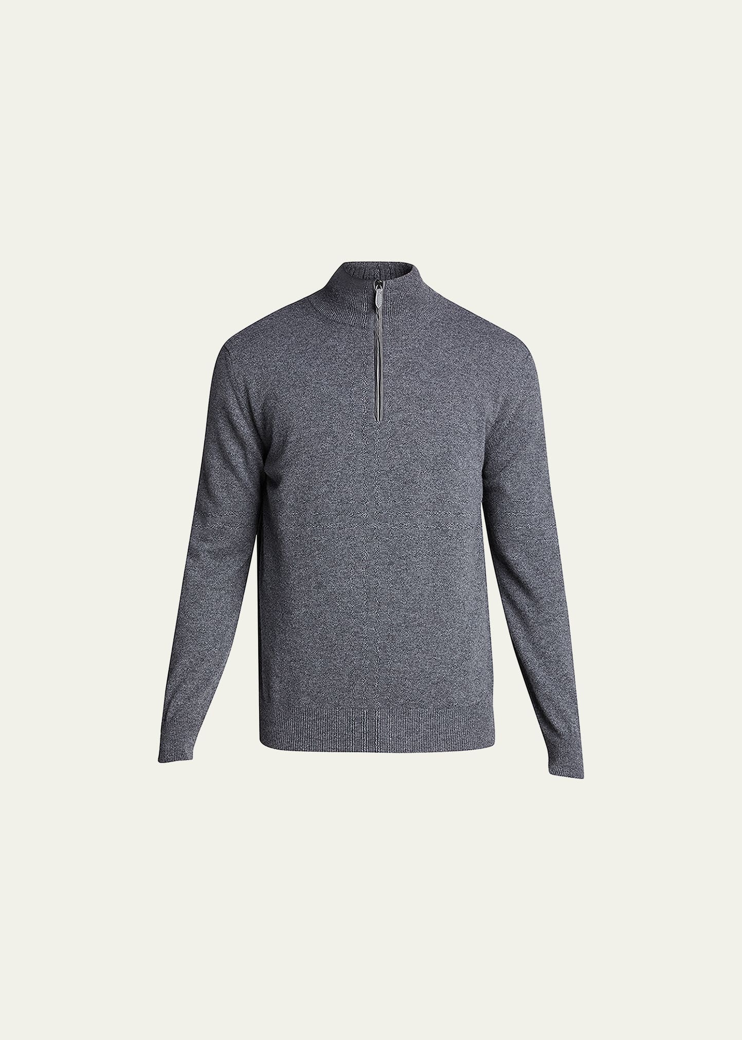 Bergdorf Goodman Men's Solid Cashmere Quarter-zip Sweater In Medium Grey