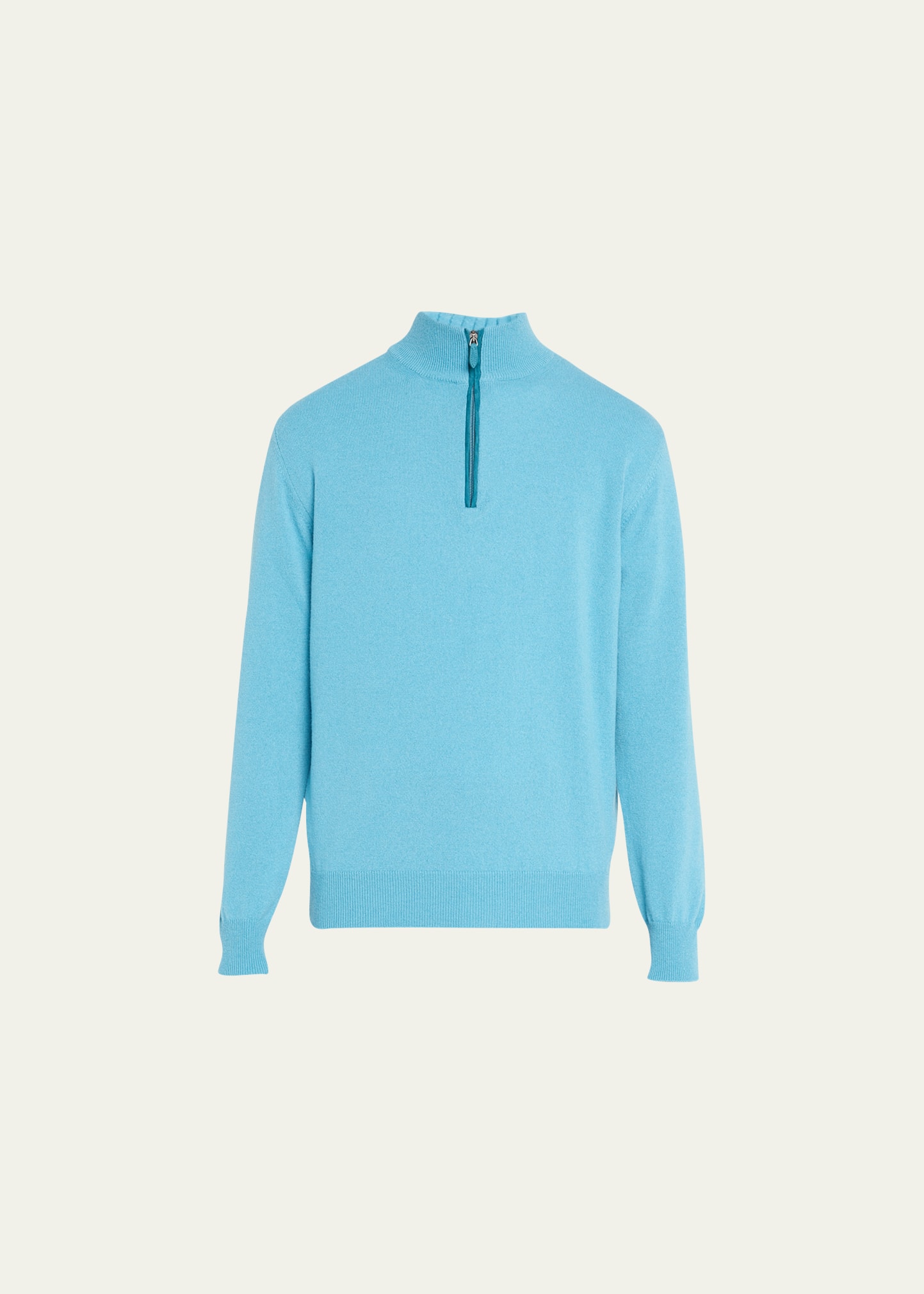 Bergdorf Goodman Men's Solid Cashmere Quarter-zip Sweater In Turquoise