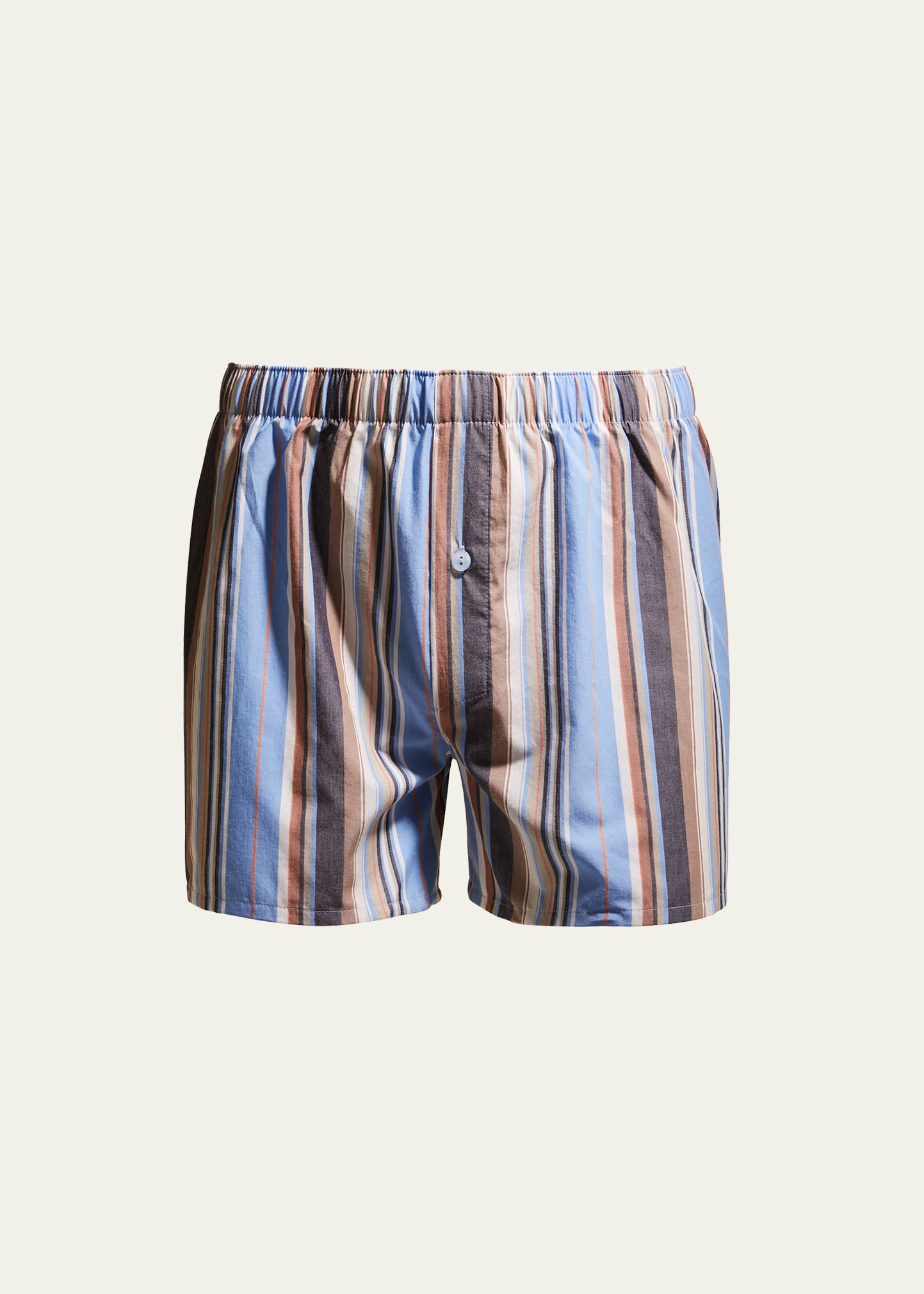 Hanro Men's Fancy Woven Cotton Boxers In Orange Blue Strip