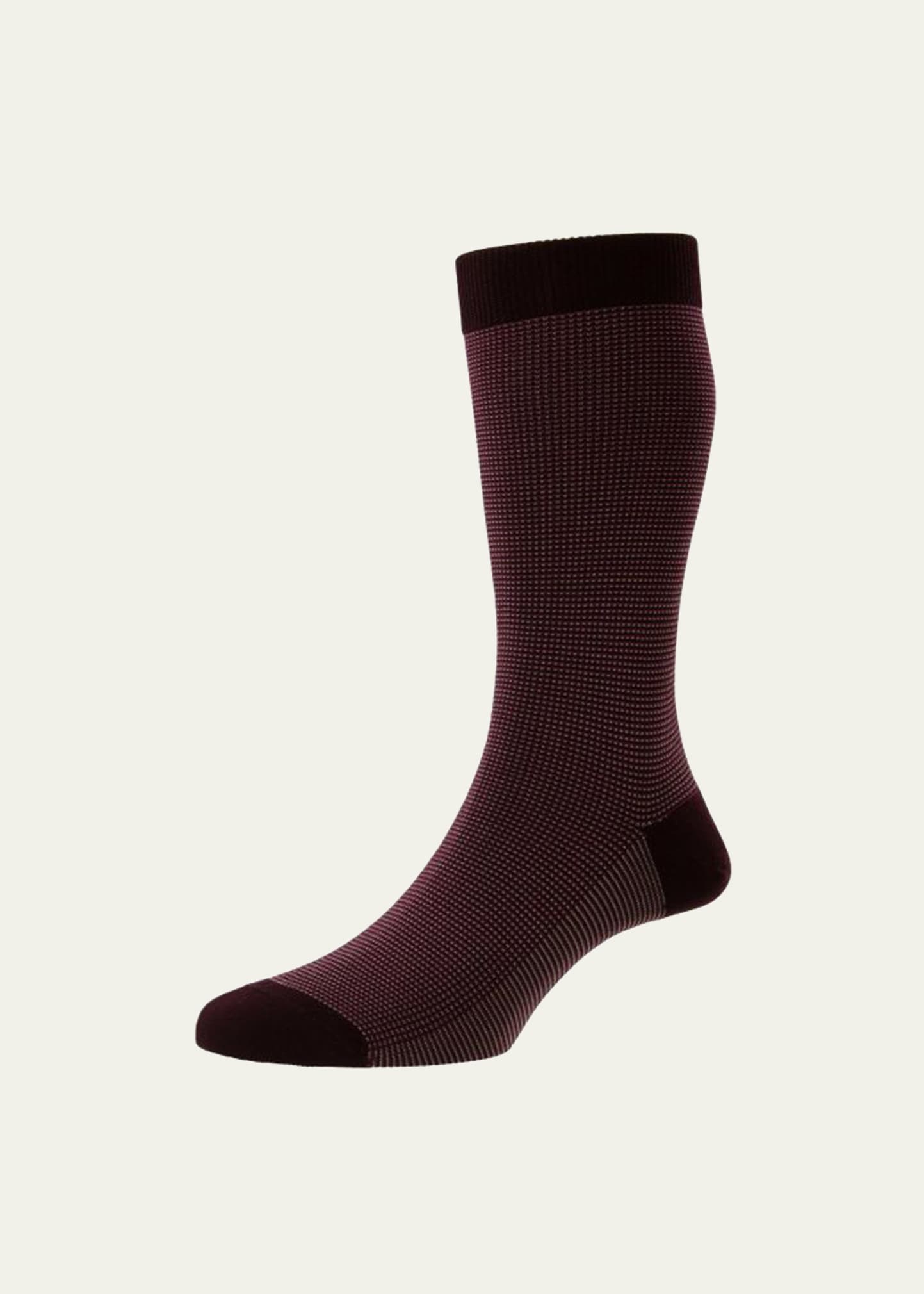Shop Pantherella Mid-calf Birdseye Ankle Socks, Black In Burgundy