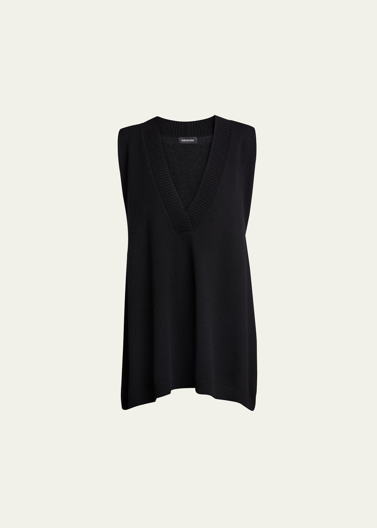 ESKANDAR A-LINE SLEEVELESS DEEP-V LONG CASHMERE SWEATER 