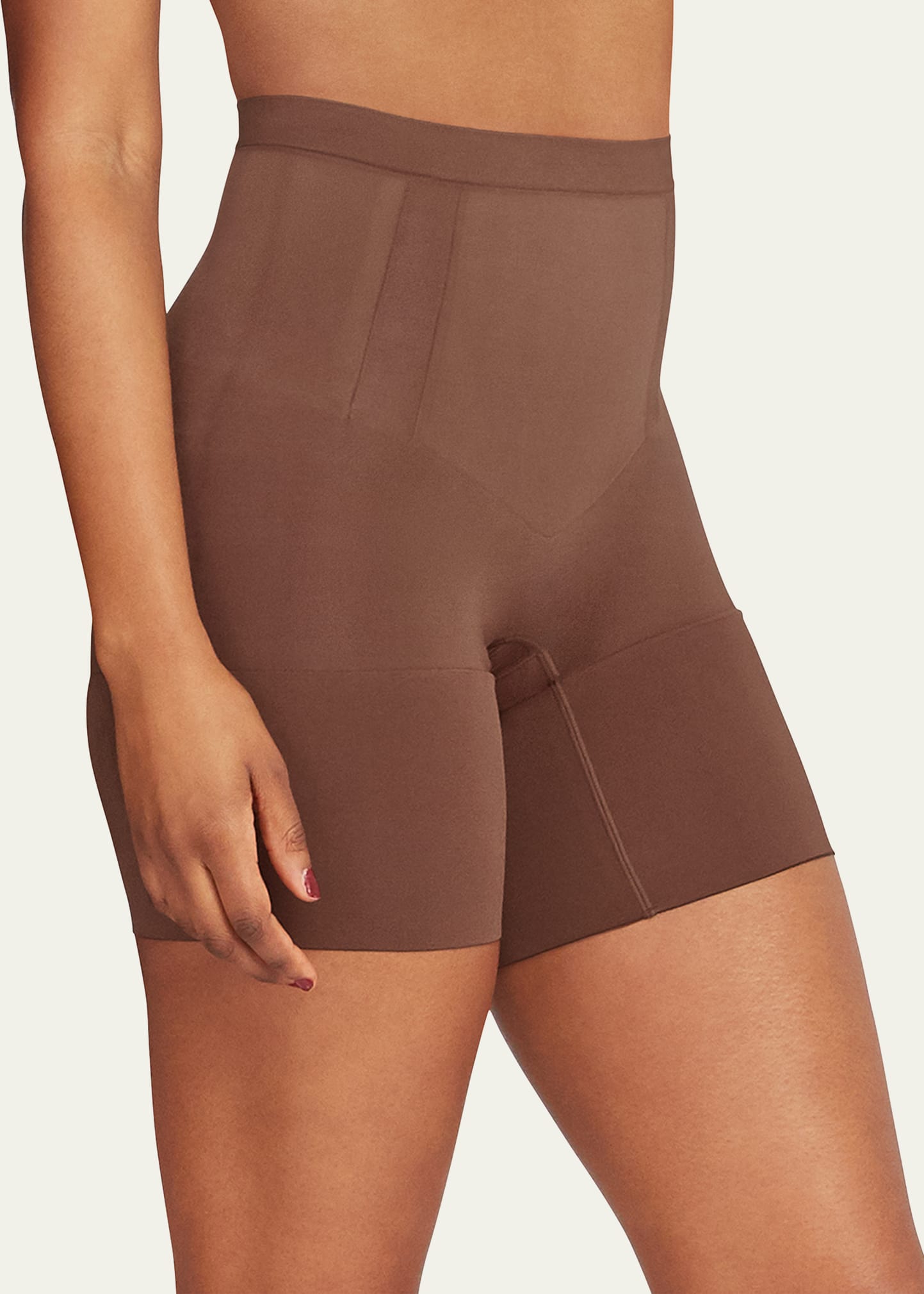 Shop Spanx Oncore Mid-thigh Shorts In Chestnut Brown