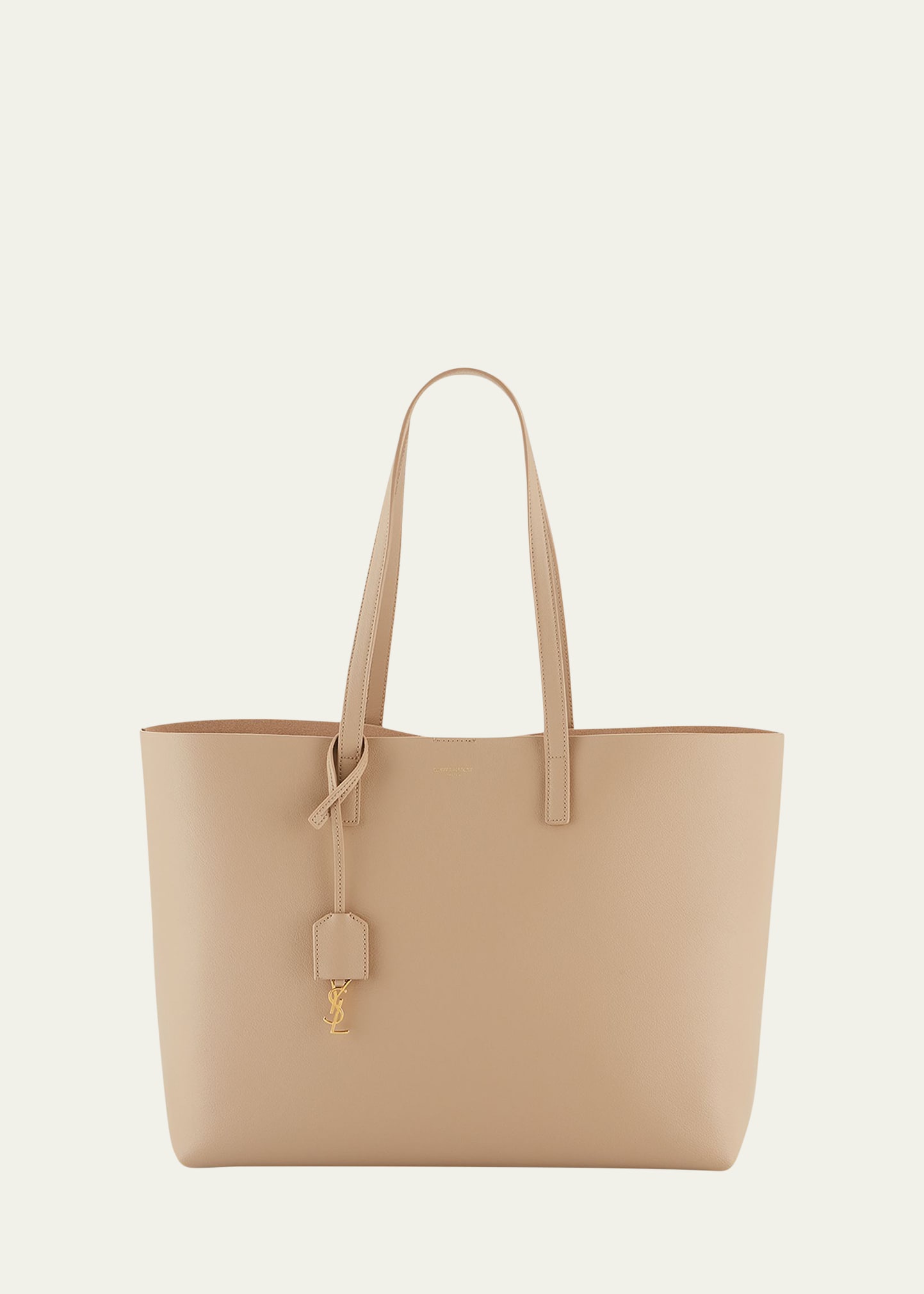 Saint Laurent East West Calfskin Shopping Tote Bag In Dark Beige