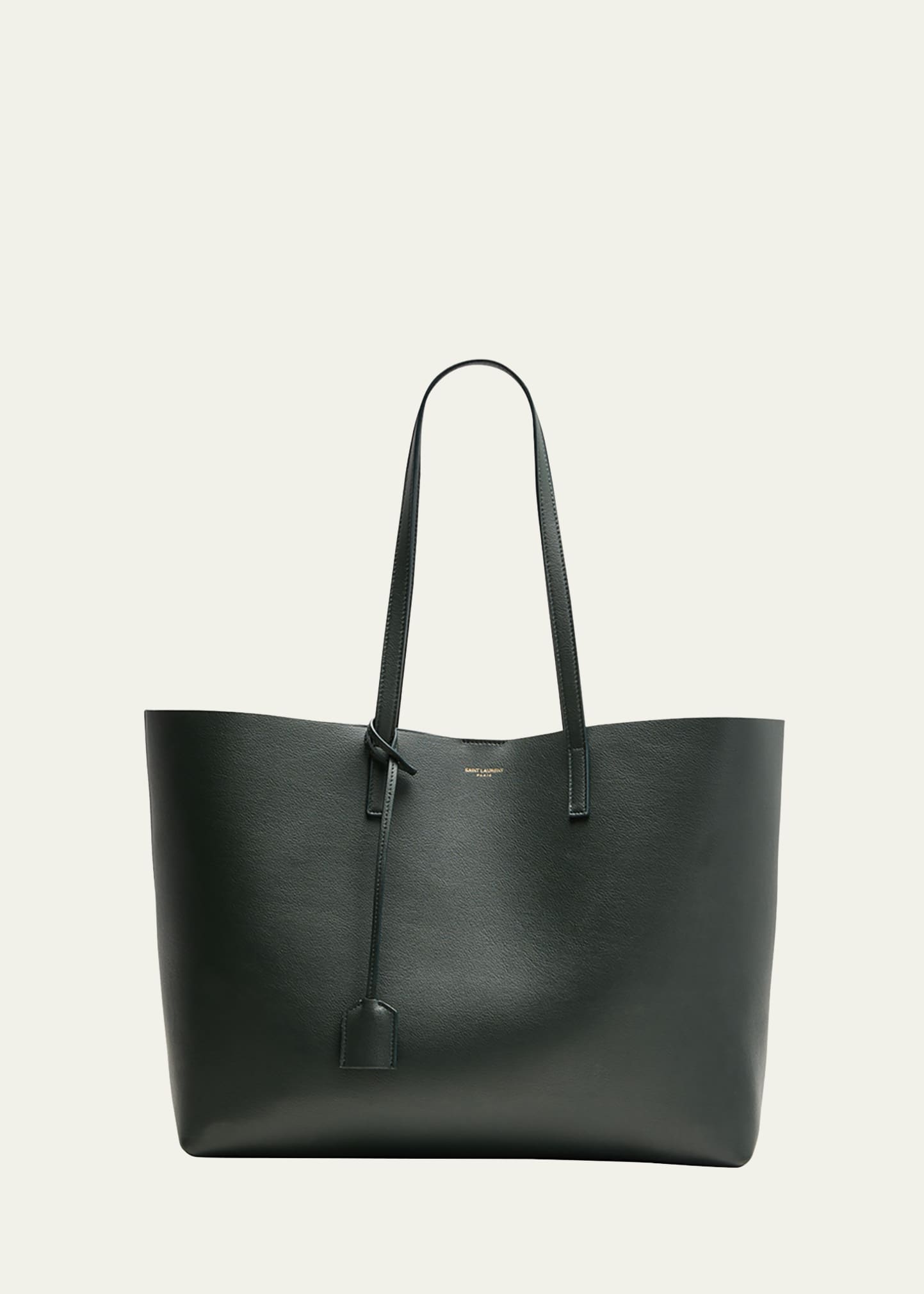 NEW YSL Saint Laurent Leather E/W Shopper Tote Bag In White & Gold Hardware