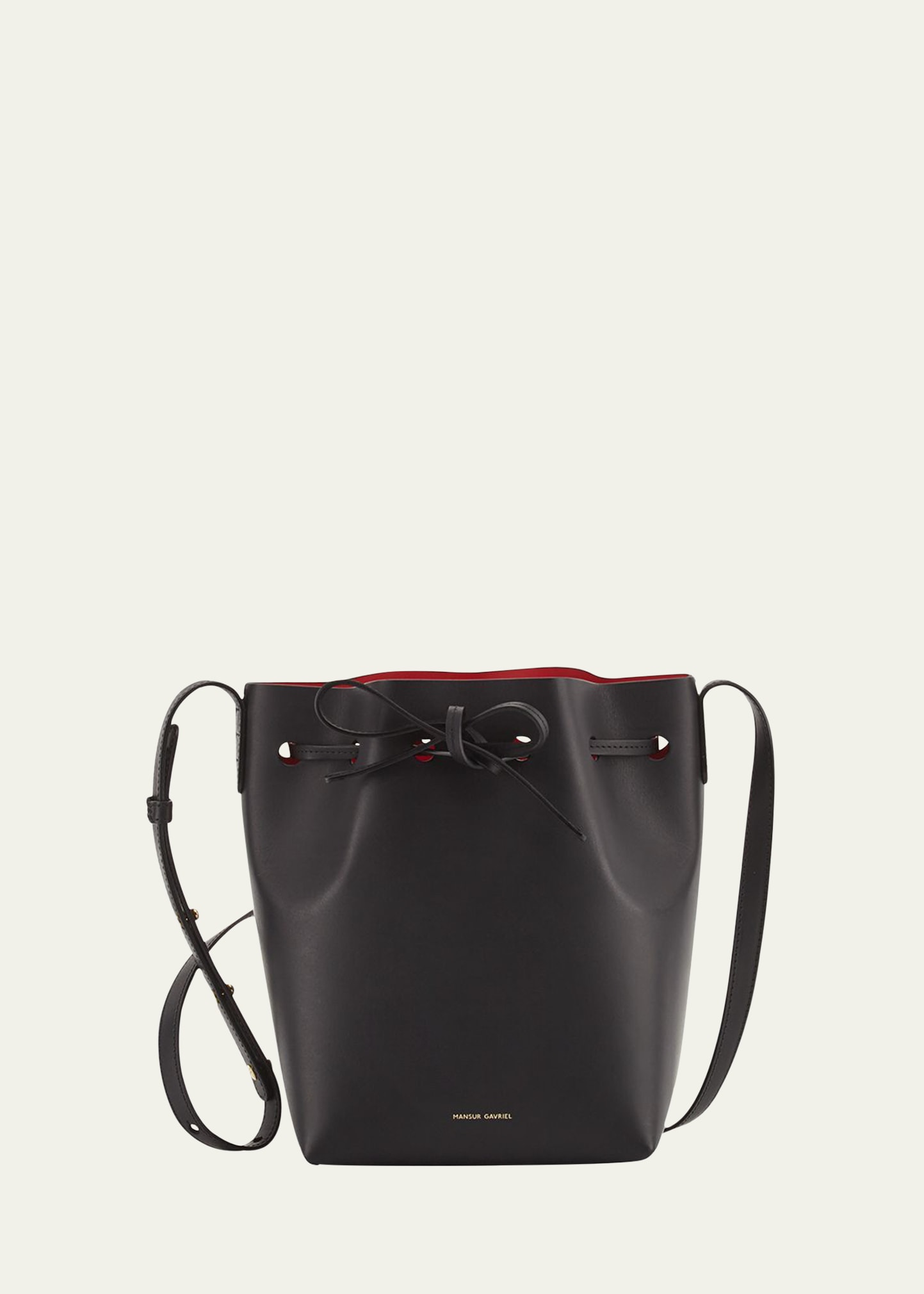 Mansur Gavriel Mini Mini Vegetable-tanned Leather Bucket Bag In Black/flamma