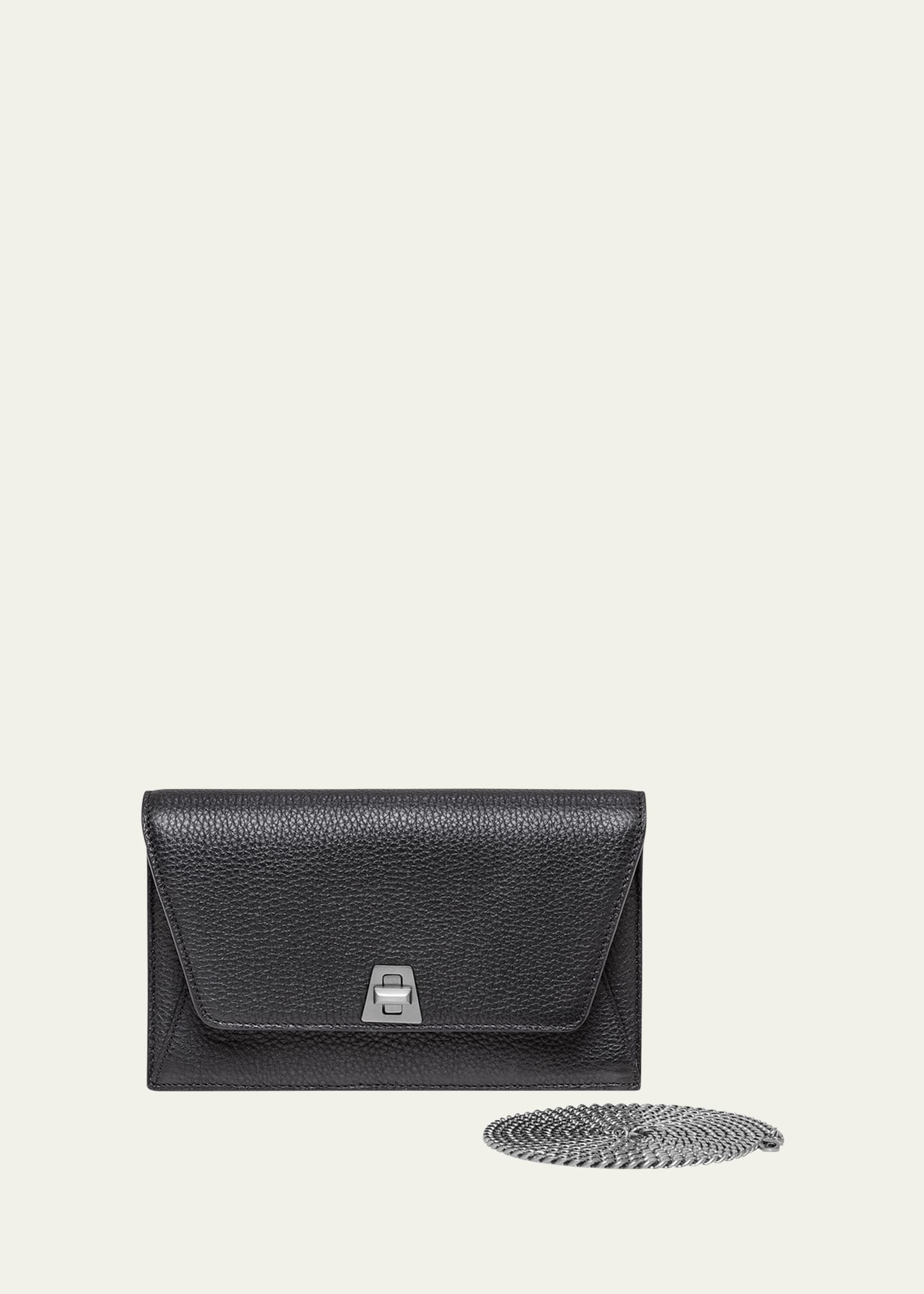 Shop Akris Anouk Cervo Leather Clutch Bag W/chain In Black