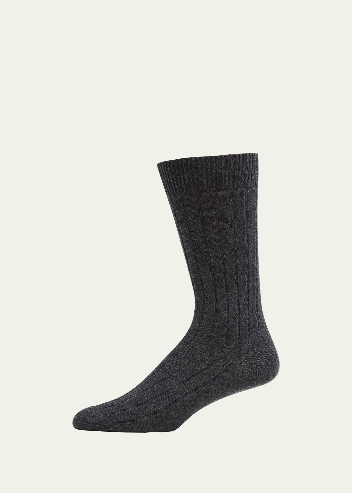 Bresciani Men's Cashmere Mid-calf Socks In Gray Pattern