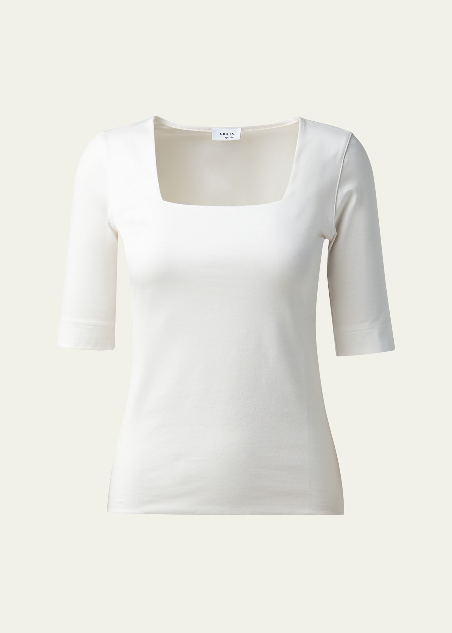 Cotton 1/2-Sleeve Square-Neck Tee