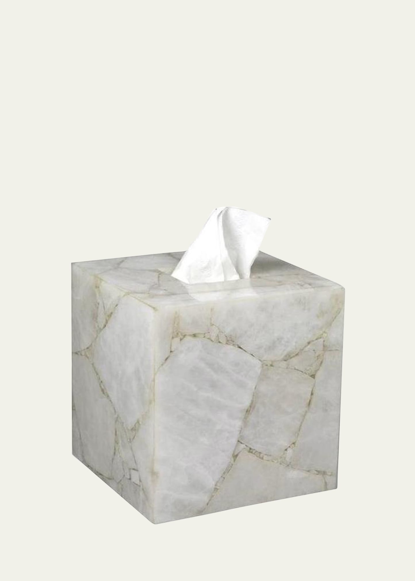 Mike & Ally White Quartz Tissue Box Cover In Milk White