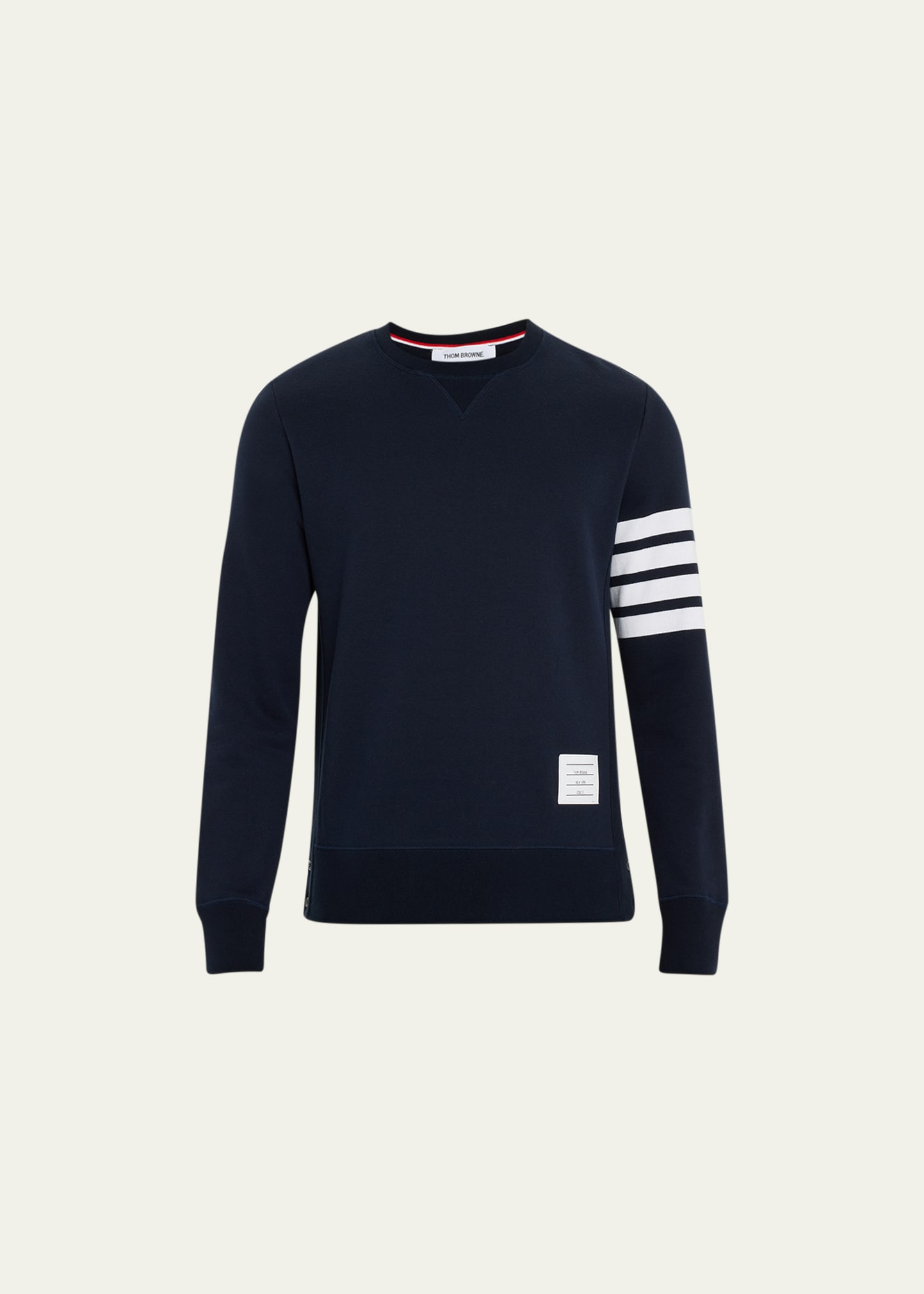 Thom Browne Men's Classic Crewneck Sweatshirt With Striped Sleeve In Navy