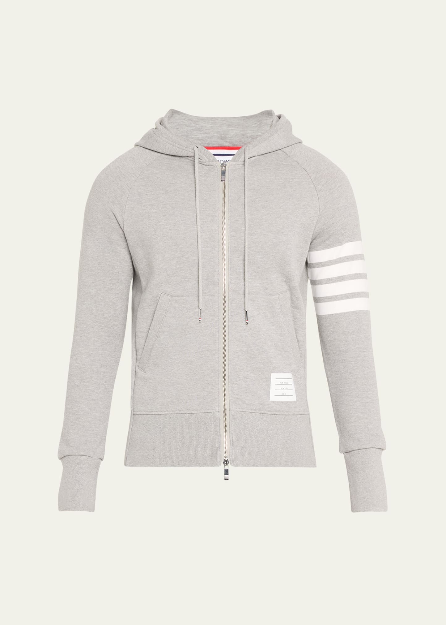 Thom Browne Mens Light Grey Striped Brand-patch Cotton-jersey Hoody In Lt Grey/optic Whi