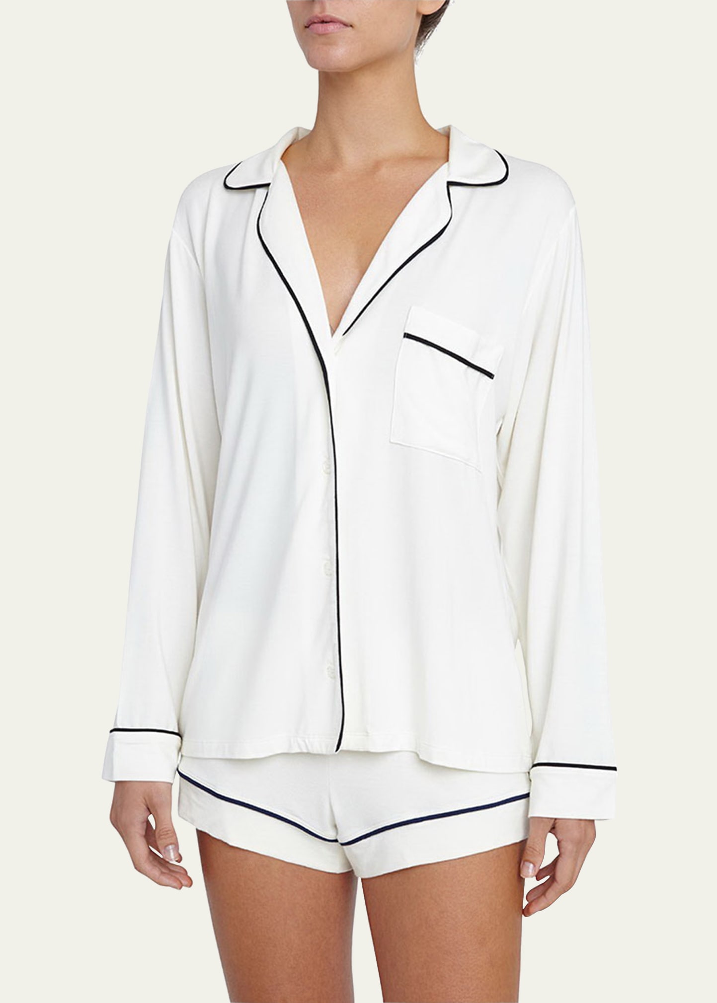 Eberjey Gisele Long-sleeve Short Pajama Set In Ivory