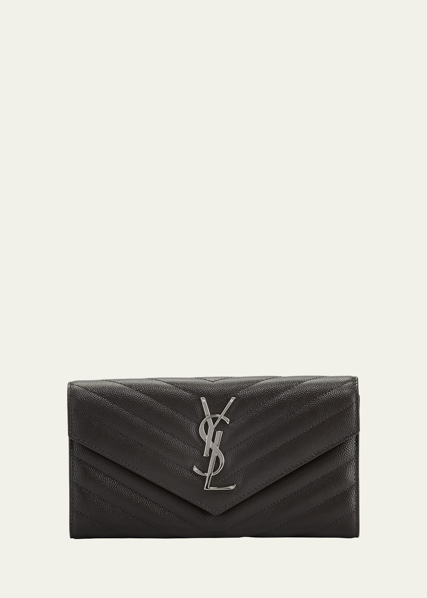 Shop Saint Laurent Ysl Monogram Large Flap Wallet In Grained Leather In Black