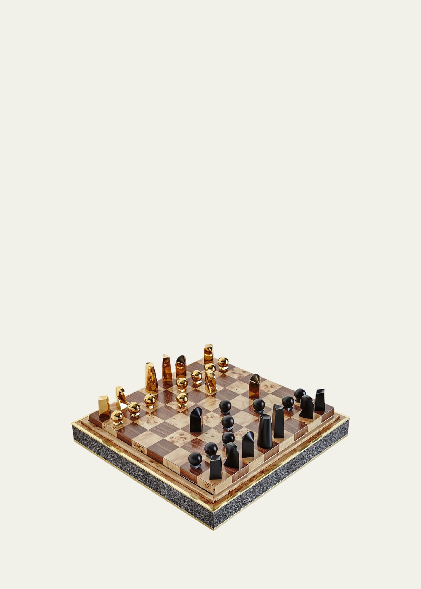 Chocolate Faux-Shagreen Chess Set