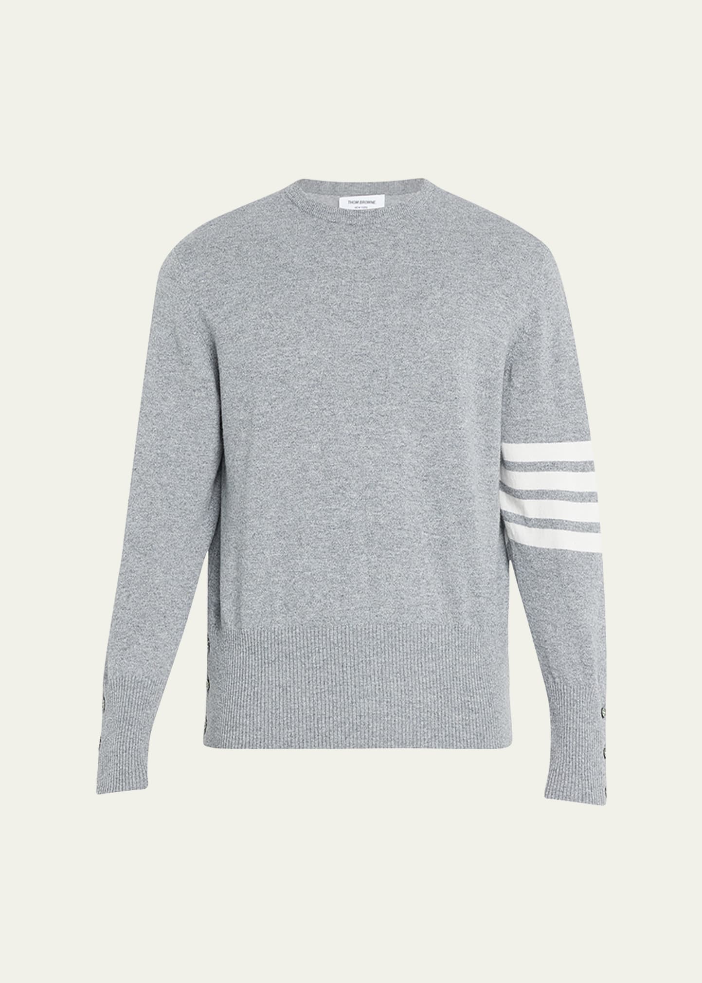 Shop Thom Browne Men's Striped-sleeve Cashmere Sweater In Light Grey
