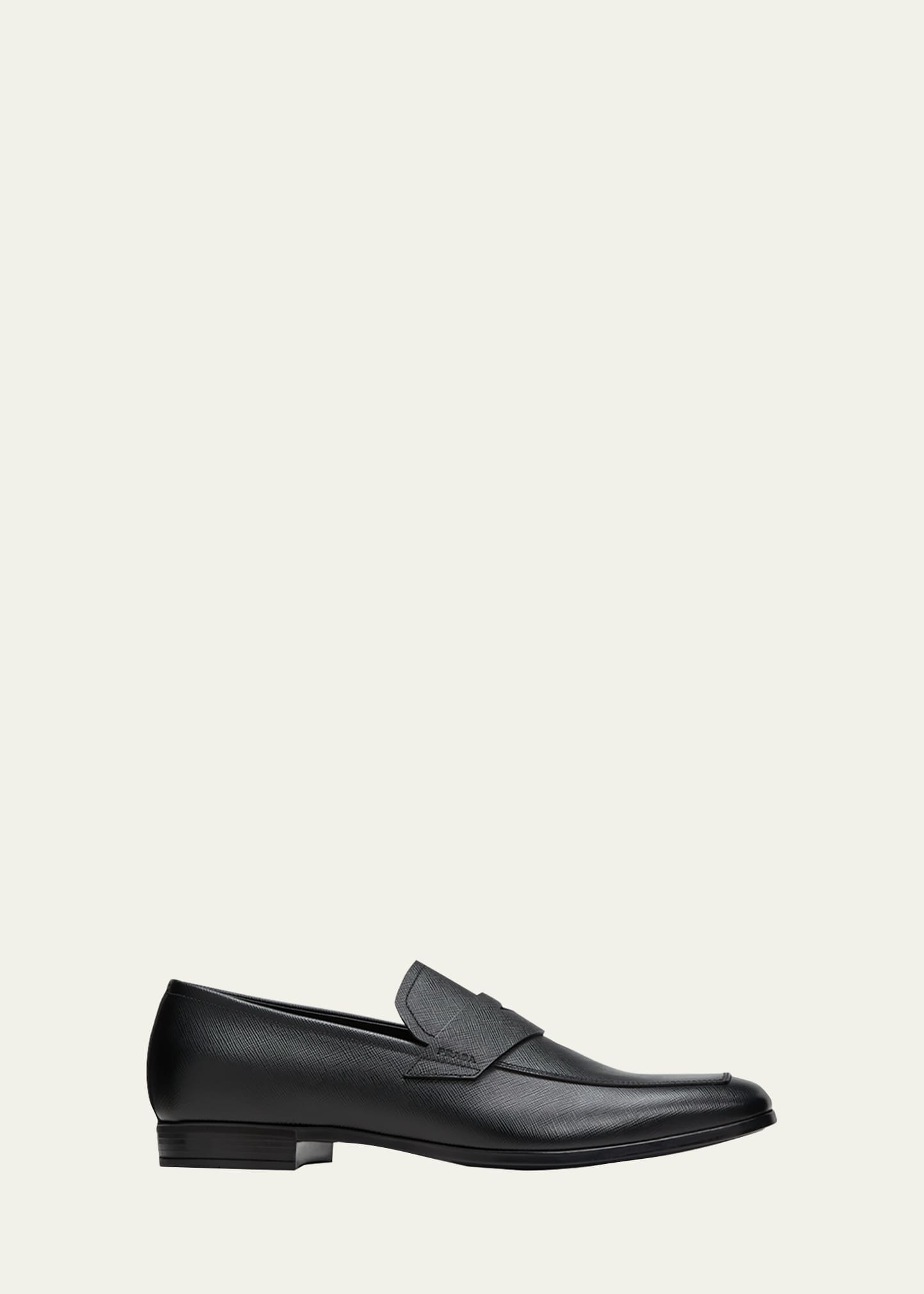 Prada Saffiano Leather Penny Loafer In Black