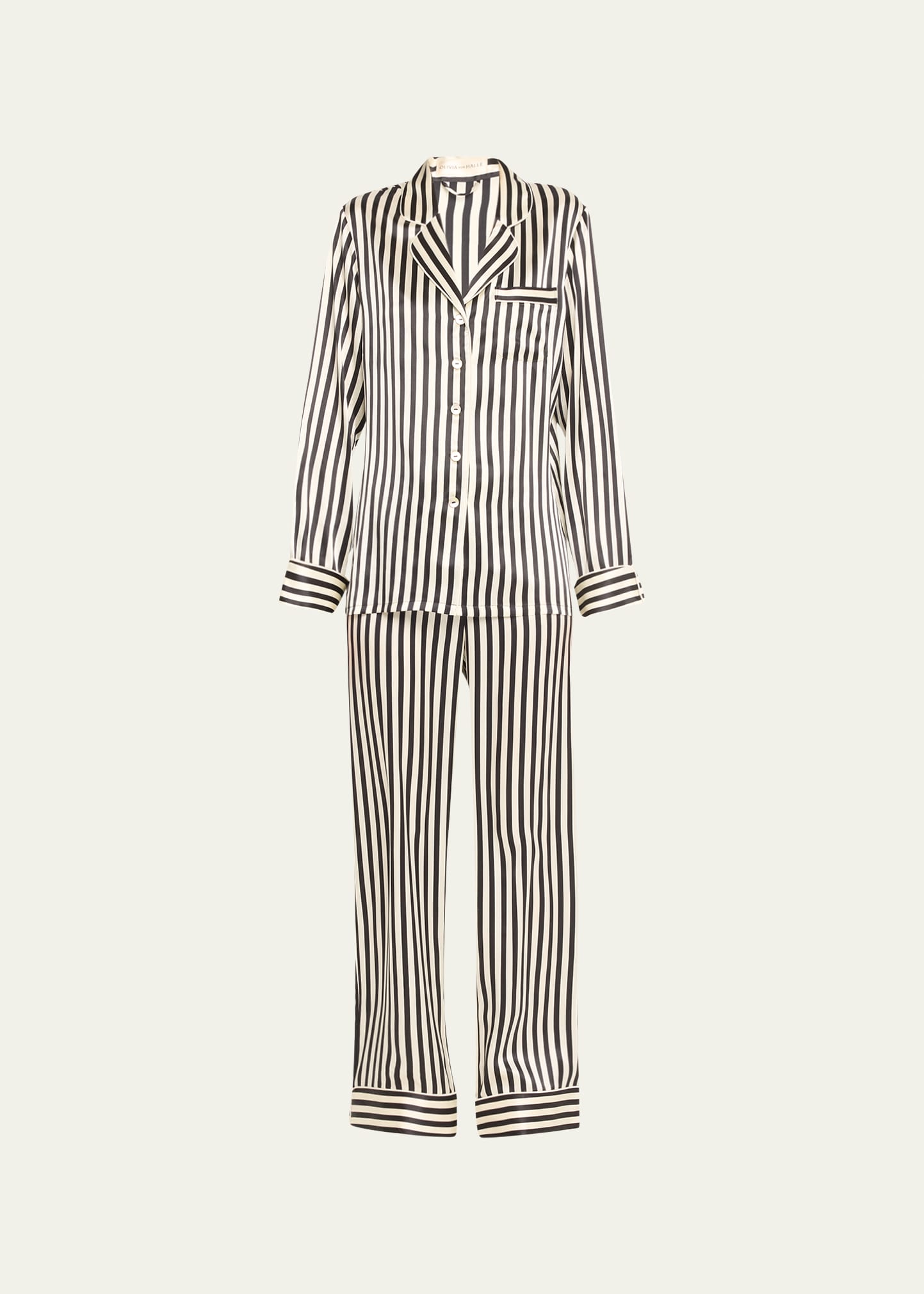 OLIVIA VON HALLE LILA NIKA STRIPED SILK LONG PAJAMA SET 