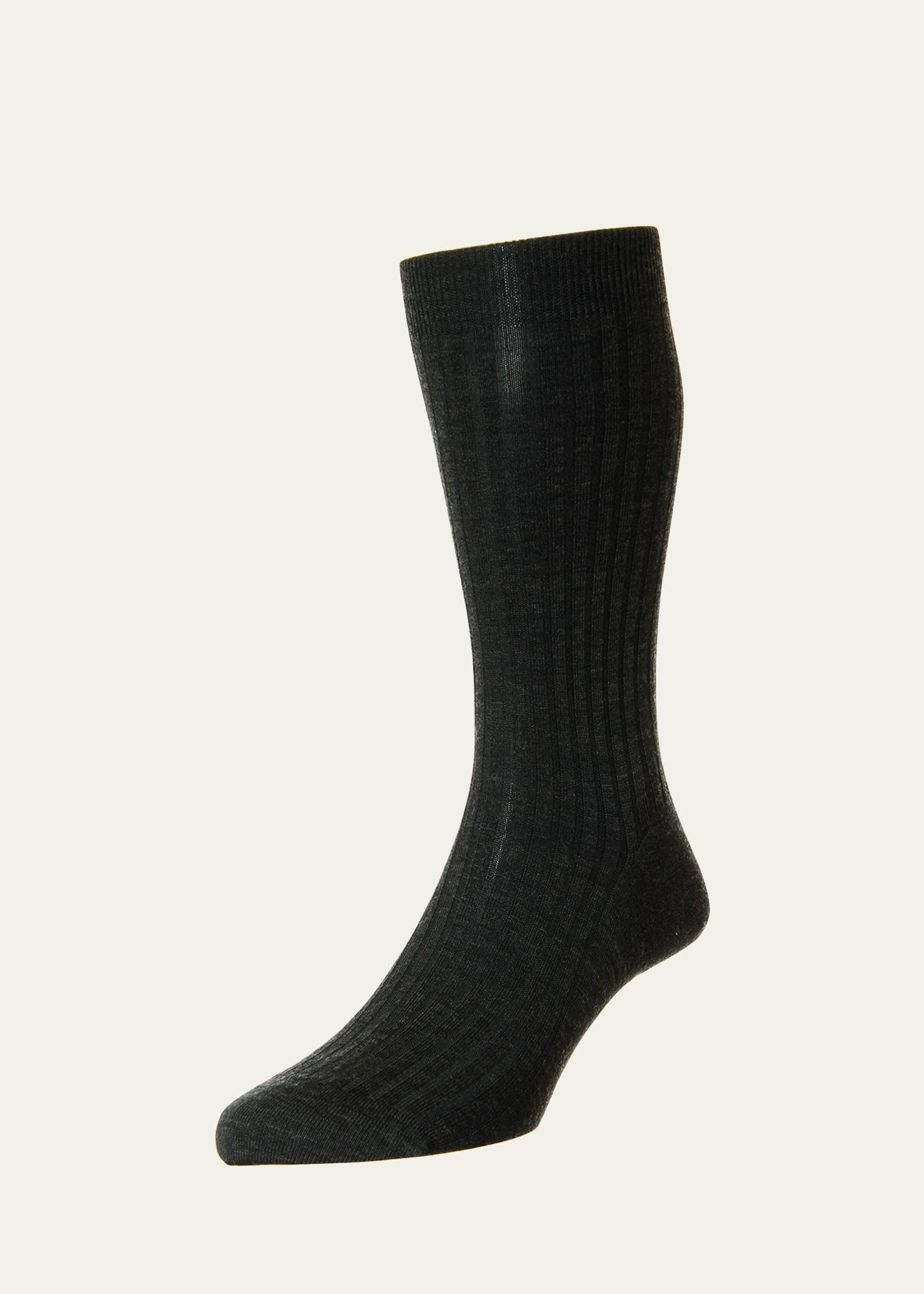 Pantherella Solid Wool Half-calf Socks In Gray Pattern