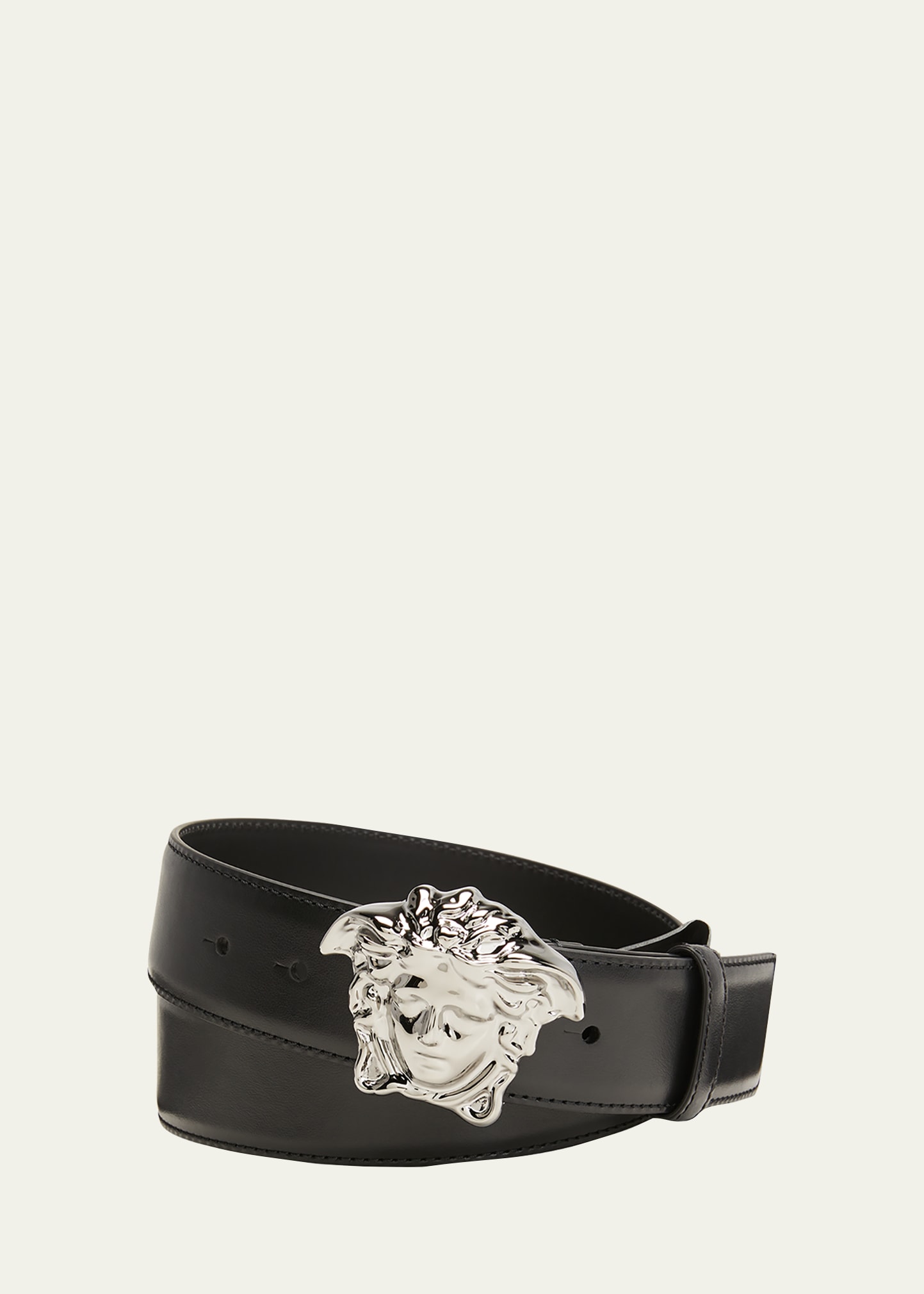 Young Versace Kids Leather Belt with Rectangular Medusa Buckle