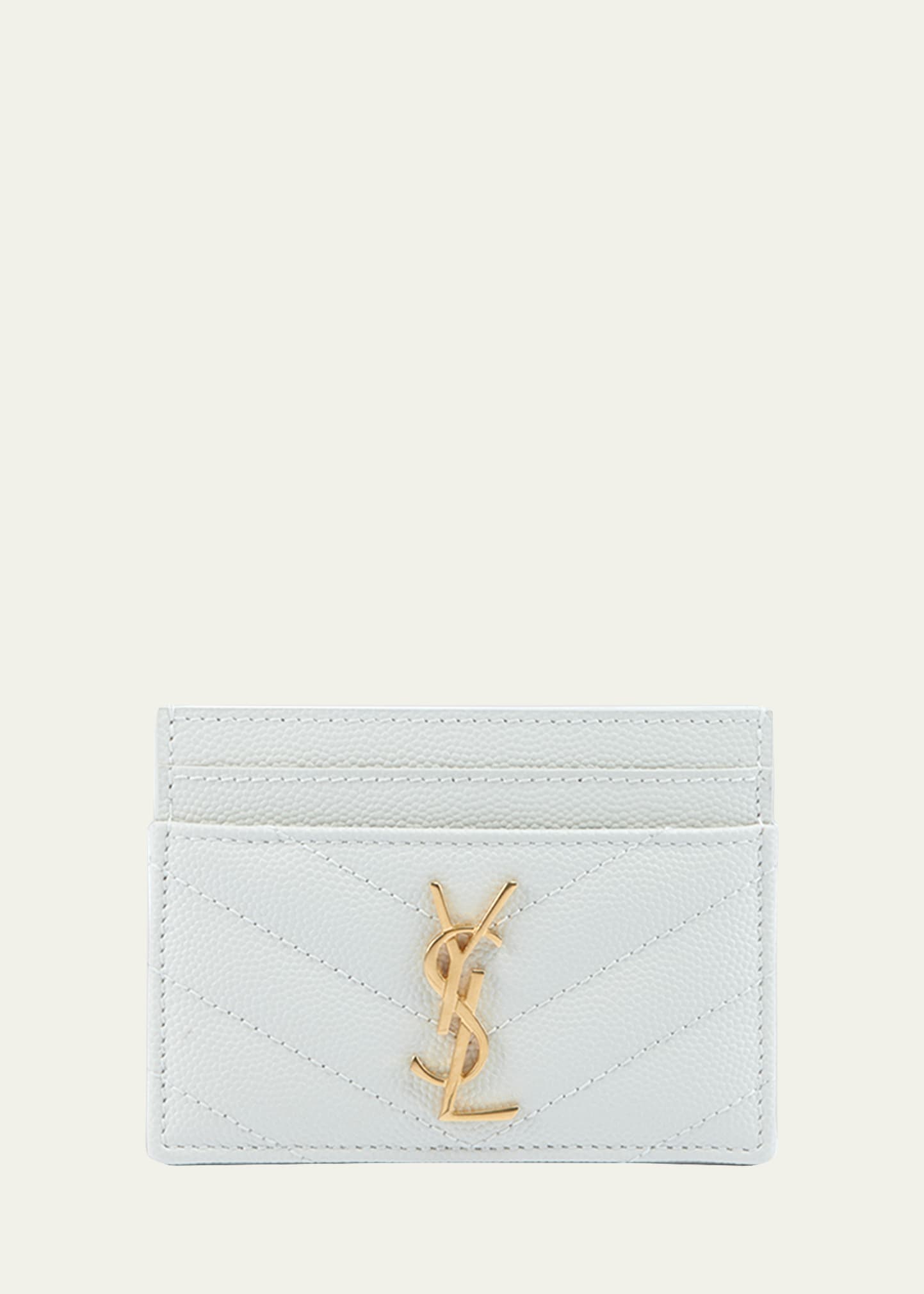Shop Saint Laurent Ysl Monogram Card Case In Grained Leather In White