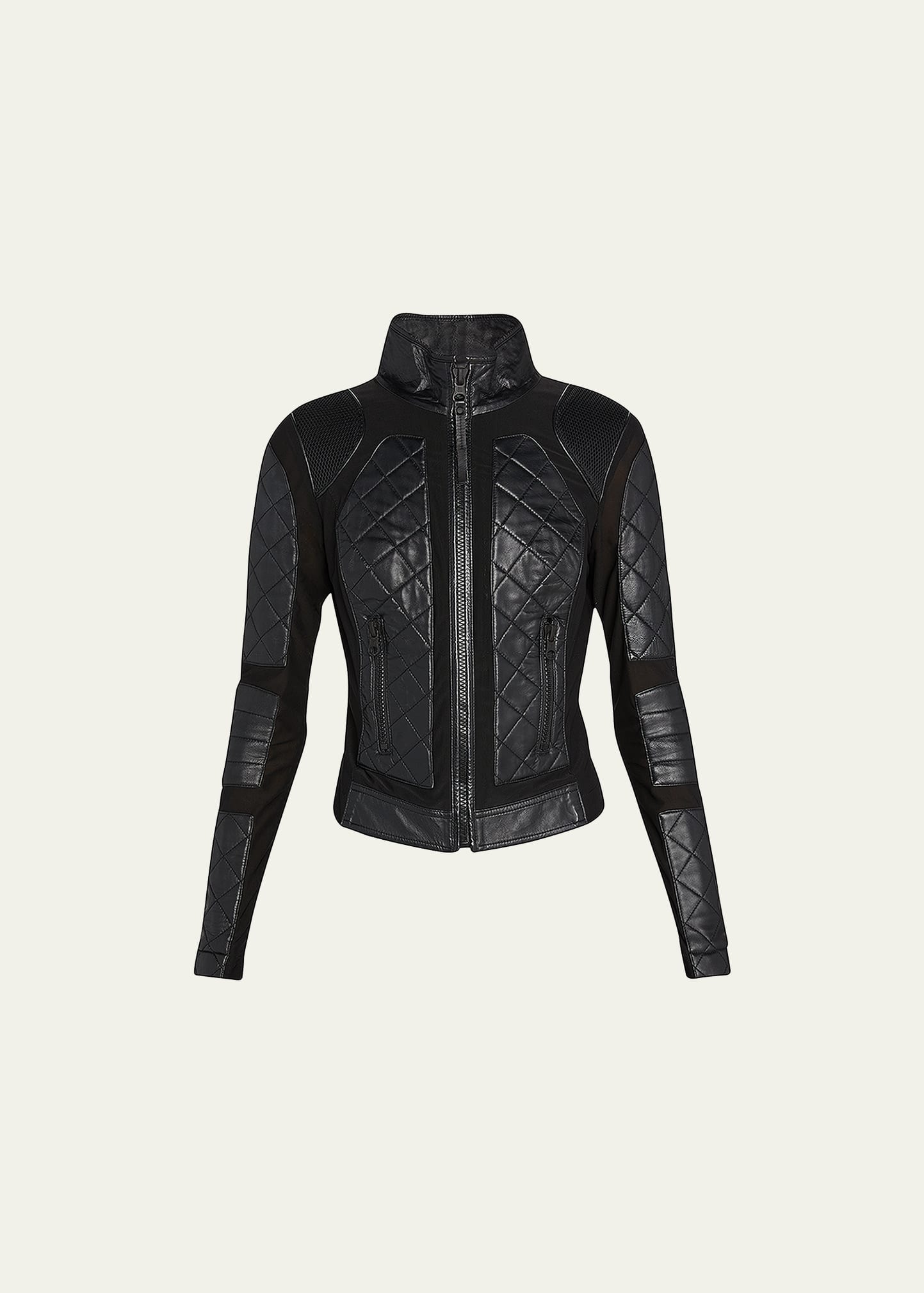 Quilted Leather & Mesh Moto Jacket