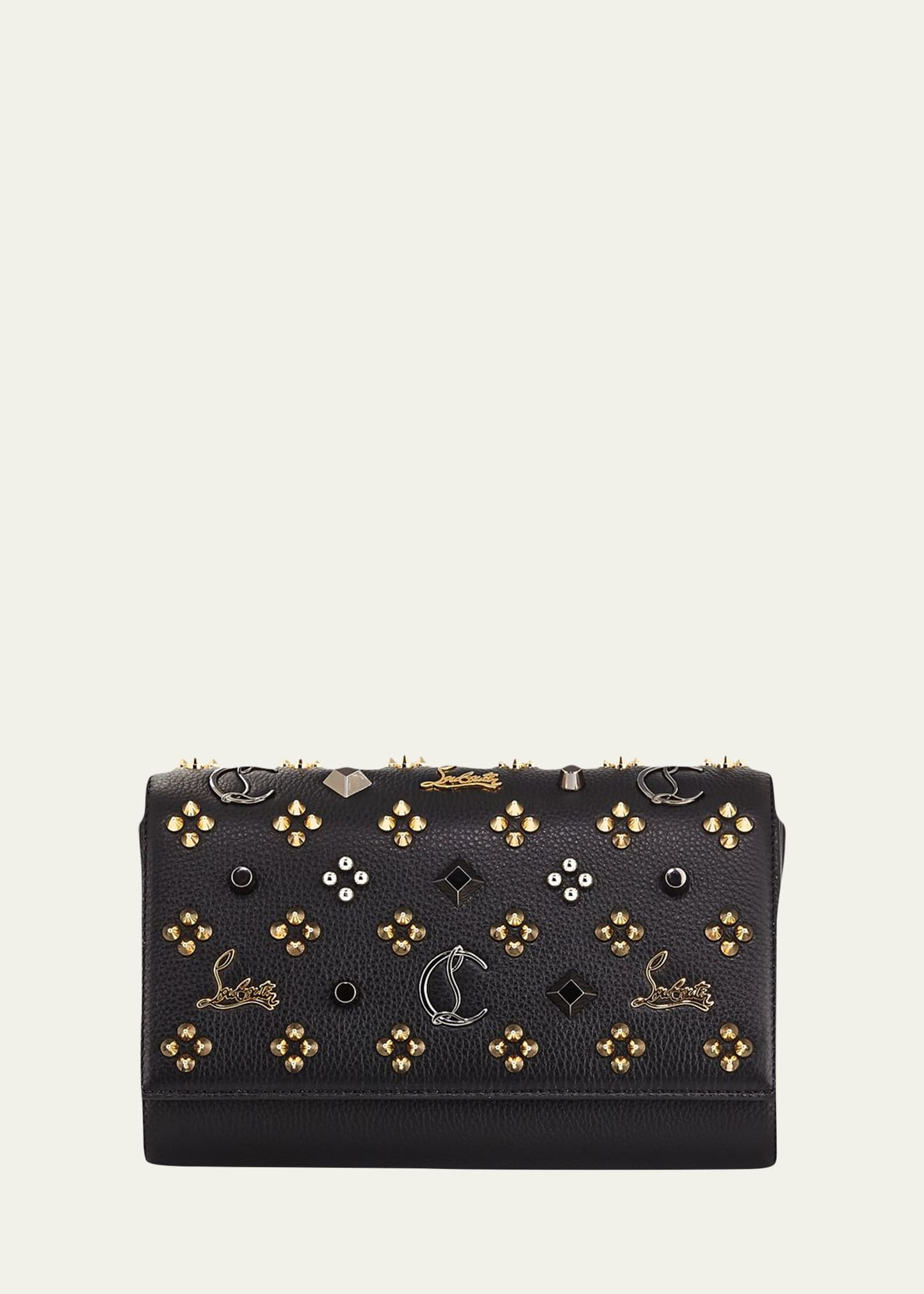 Christian Louboutin Paloma Fold-over Embellished Clutch Bag In Black/multi