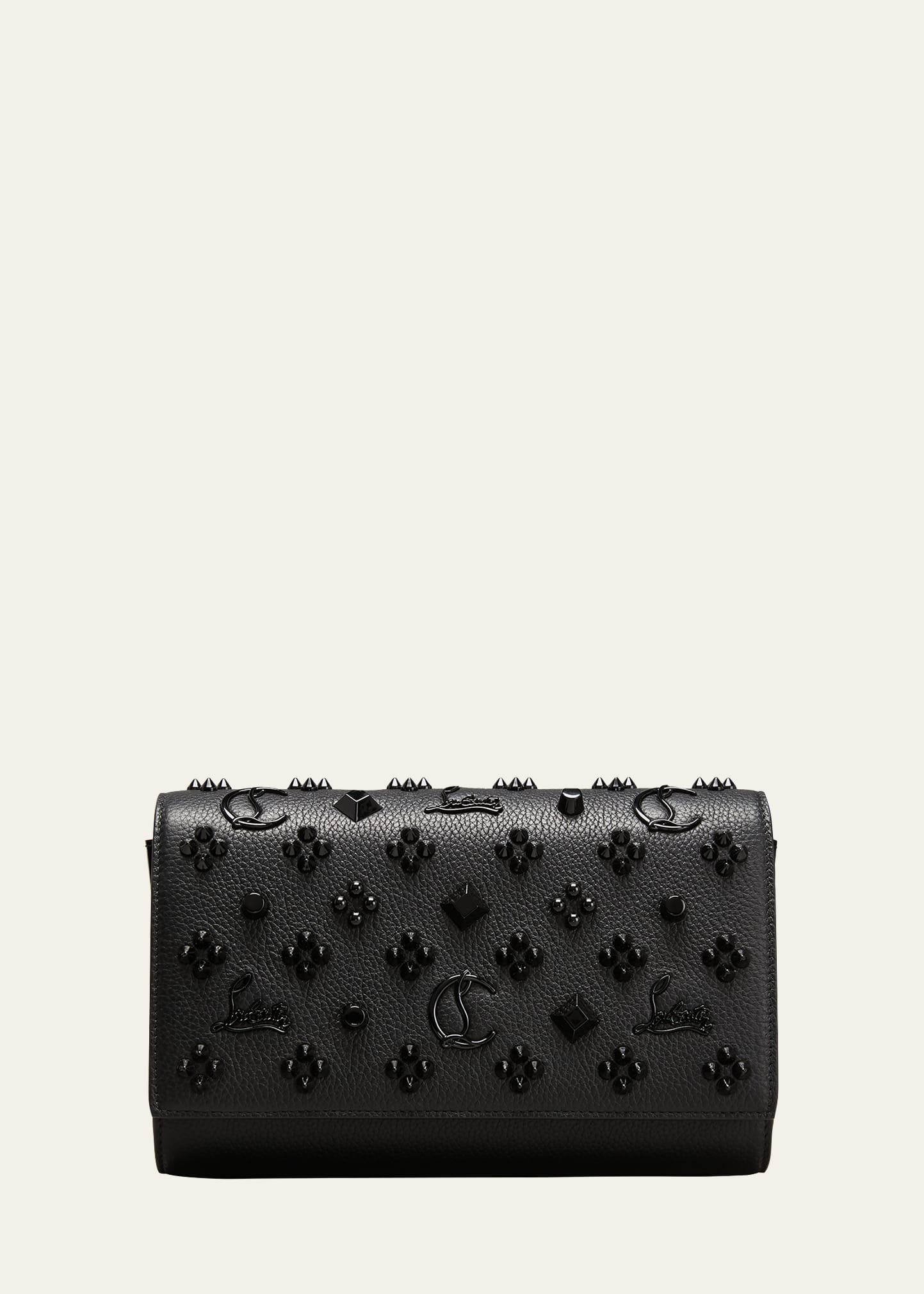Christian Louboutin Paloma Fold-over Embellished Clutch Bag In Black