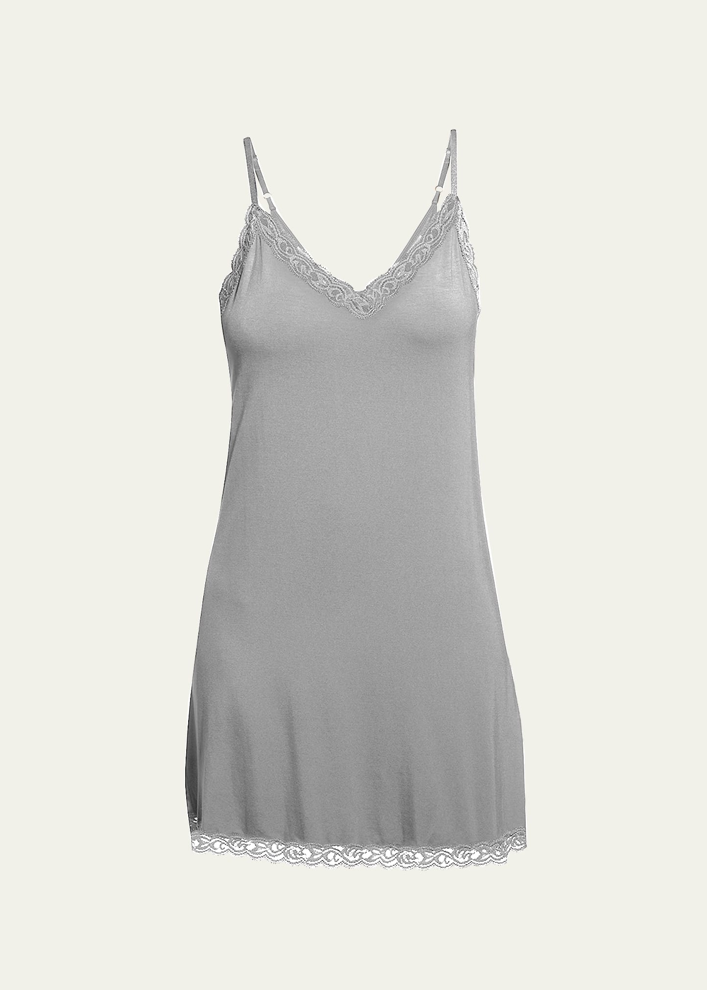 Natori Feathers Lace-trim Chemise In Light Gray