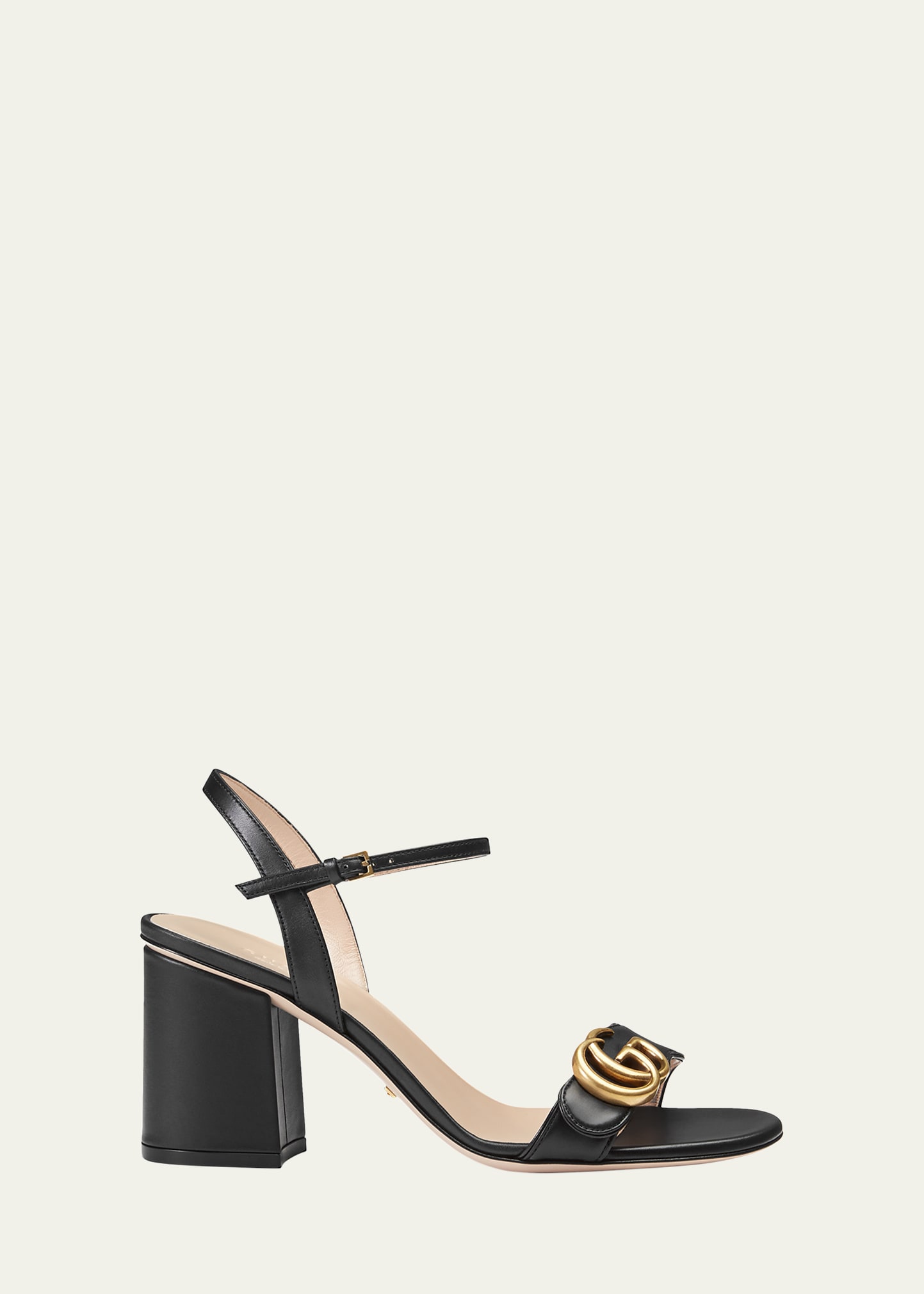 Shop Gucci Marmont Leather Gg Block-heel Sandals In Black