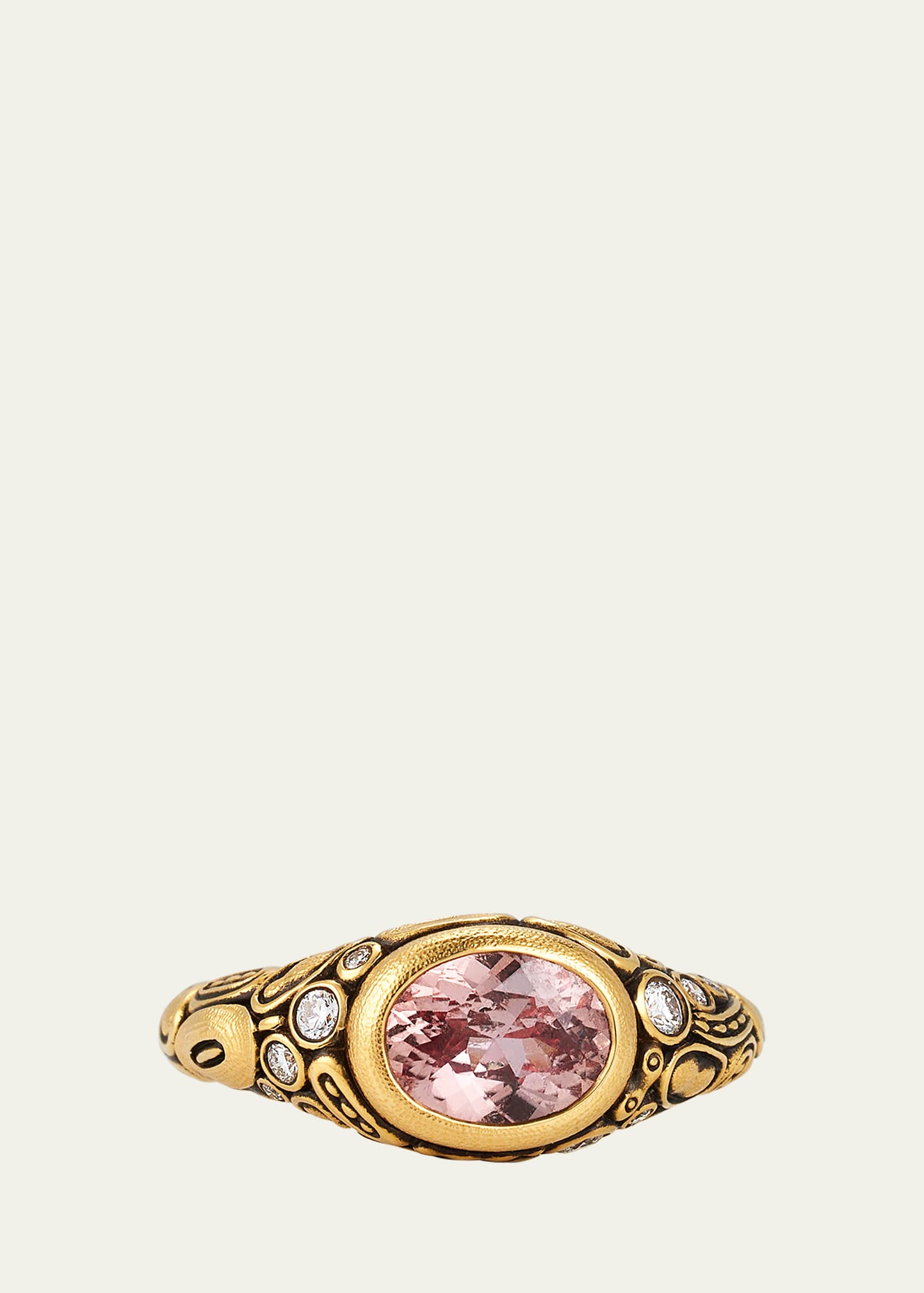 18K Peach Sapphire Ring with Diamonds