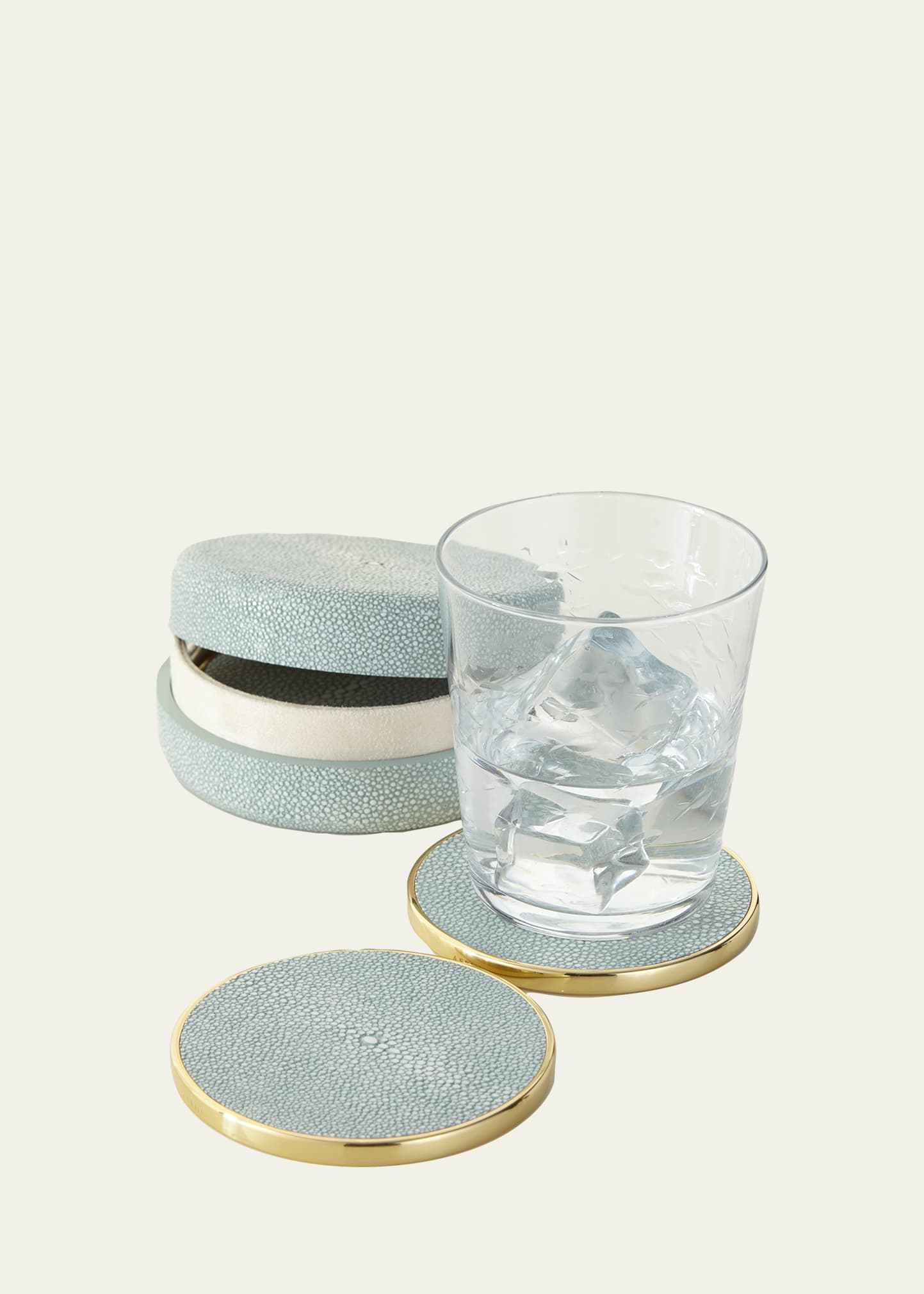 Aerin Faux-shagreen Coaster Set In Mist