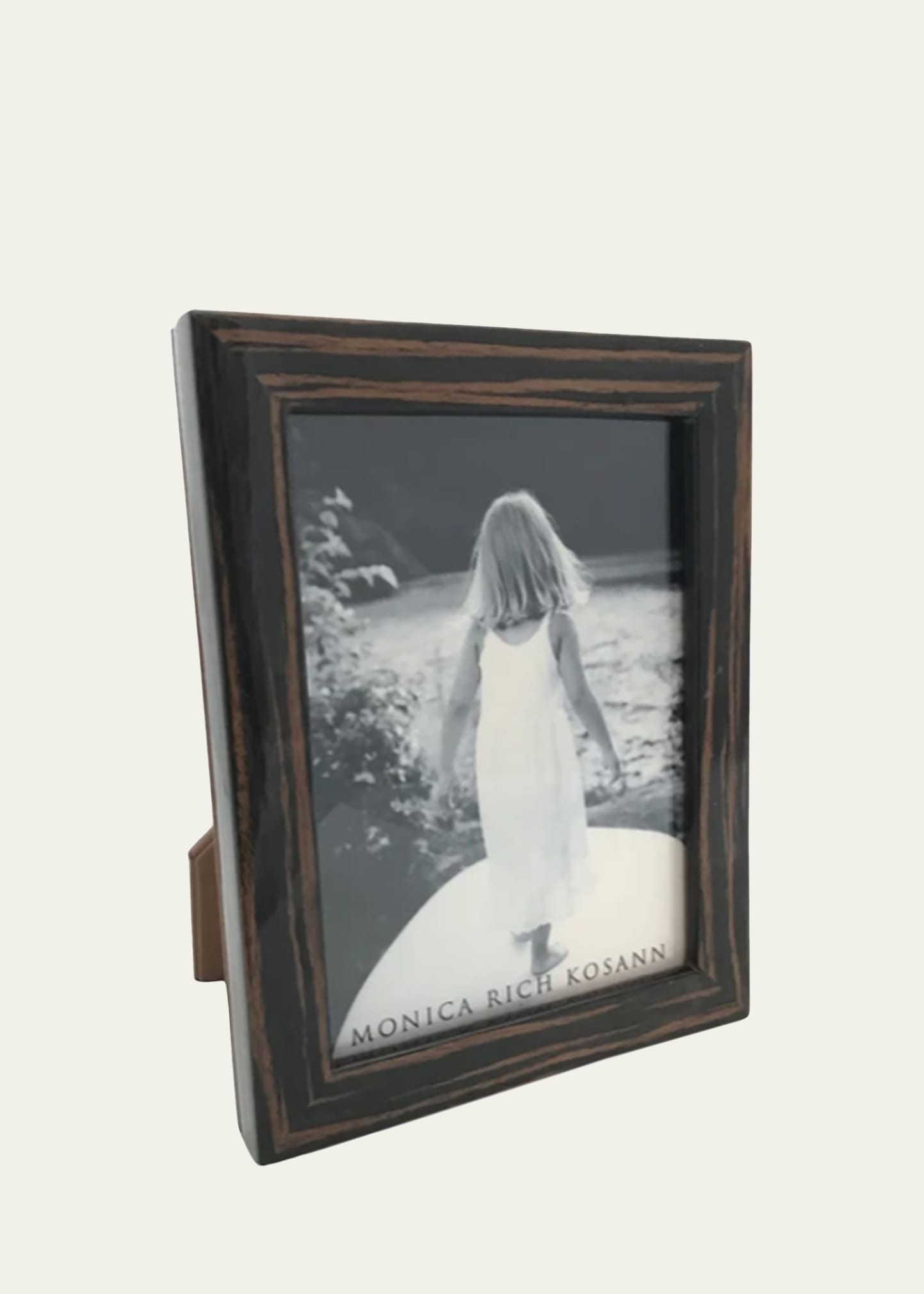 Monica Rich Kosann 5x7 Photographers Molding Macasilvertonear Wood Frame With Tan Pebbled Leather Backing In Black