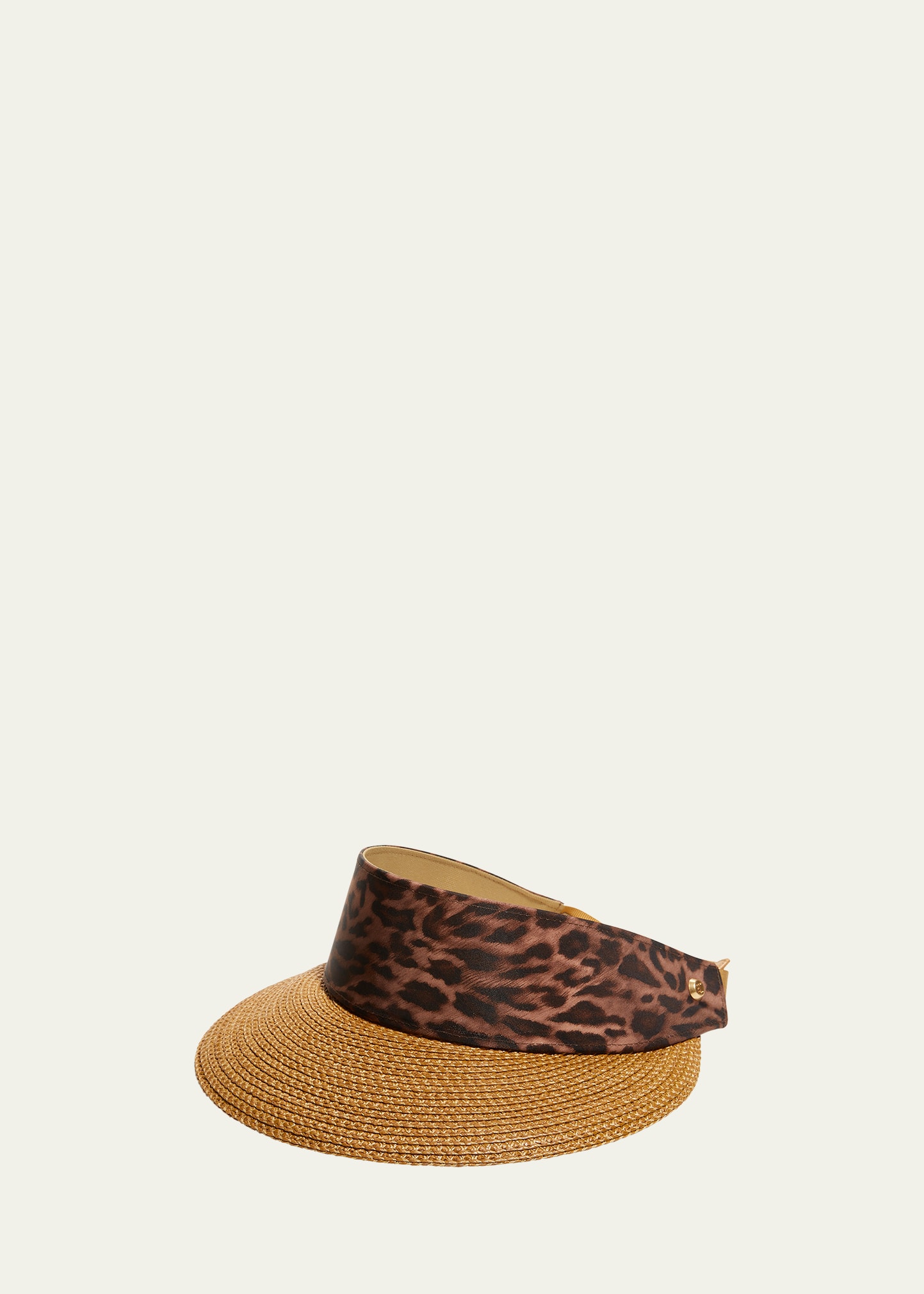 Eric Javits Champ Woven Visor In Natural Leopard