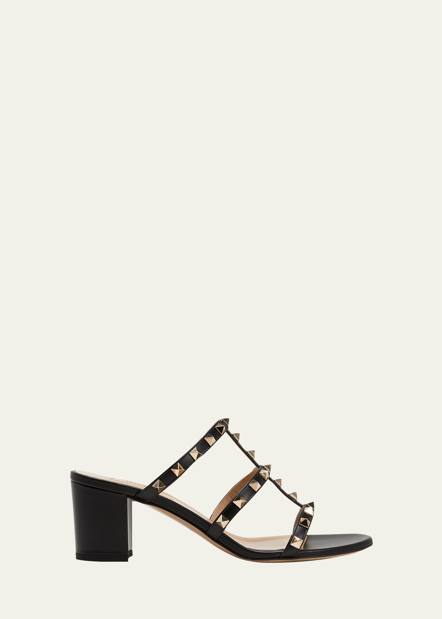 Shop Valentino Rockstud Caged 60mm Slide Sandals In Black