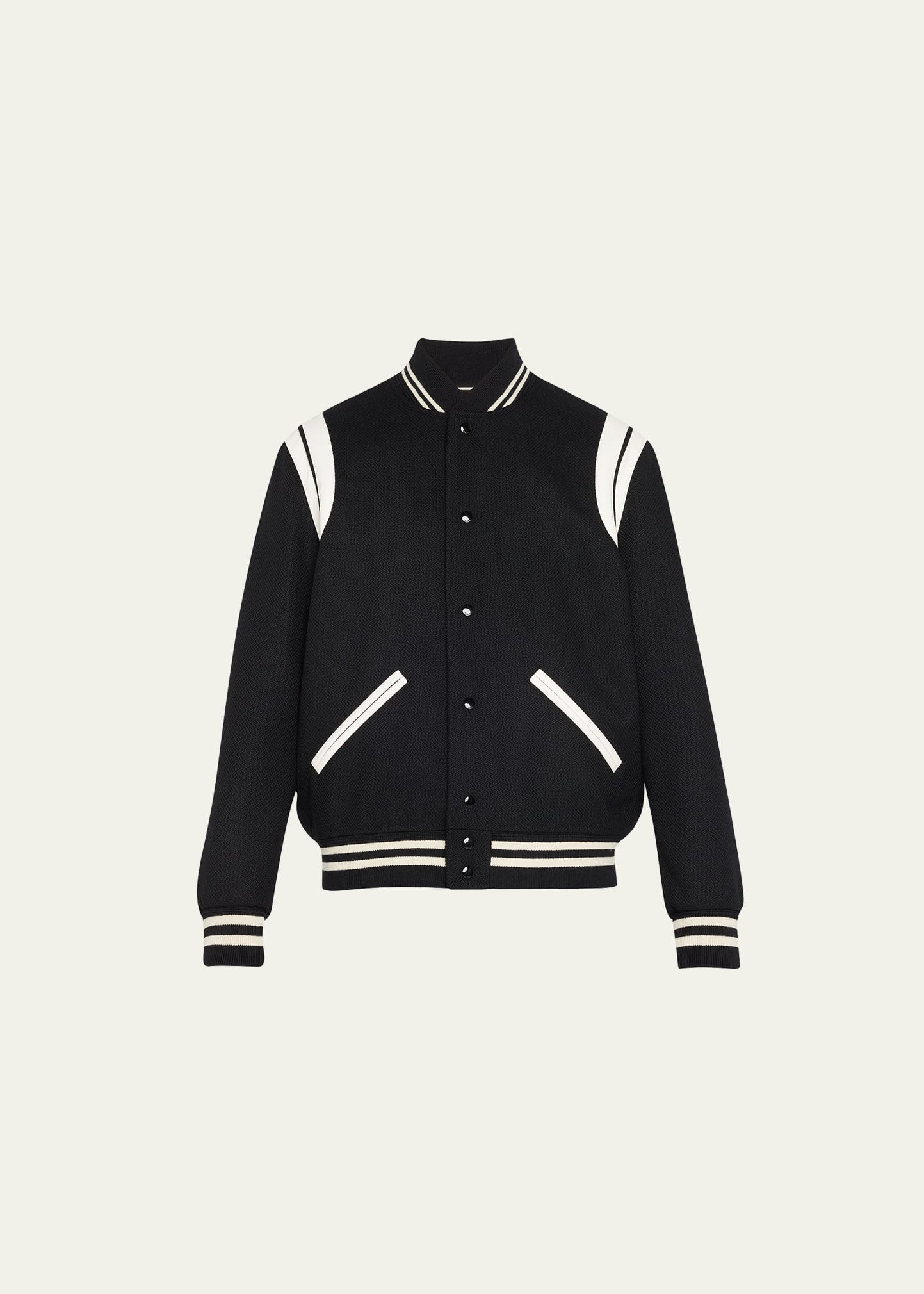 Shop Saint Laurent Teddy Wool-blend Bomber Jacket In Black/white