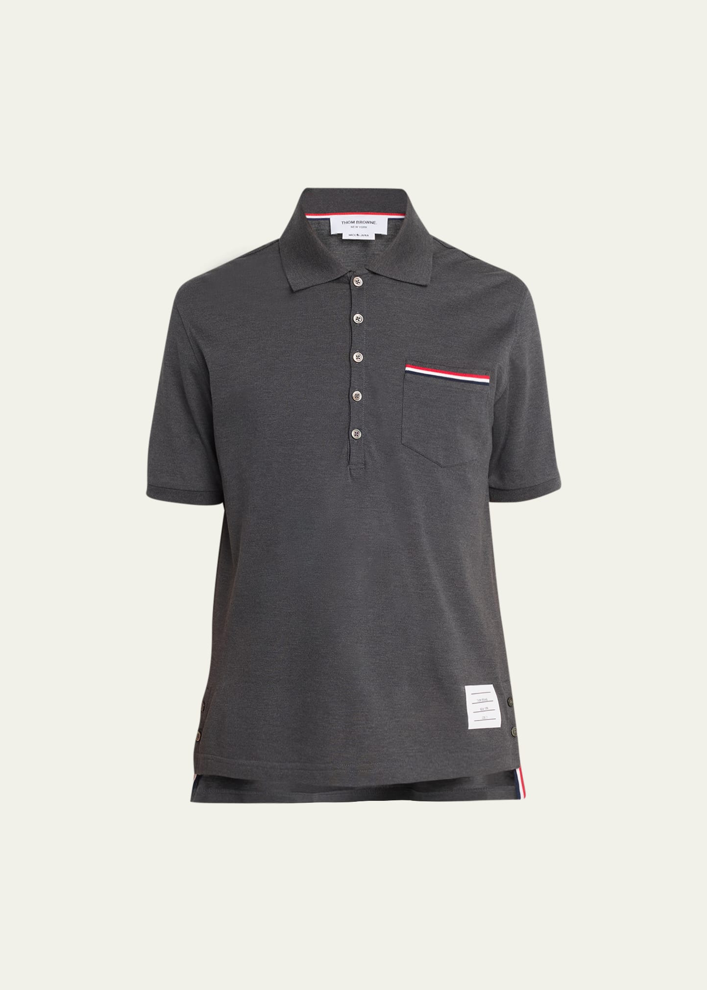 Thom Browne Heather Polo Shirt With Striped Pocket In Dark Gray