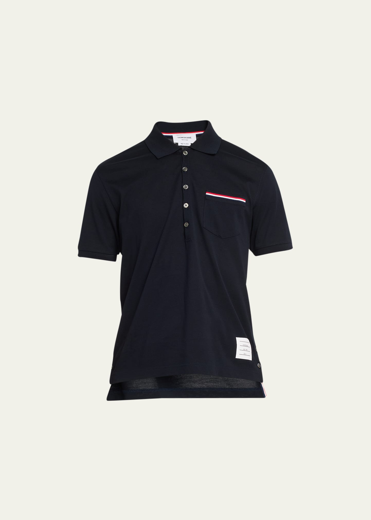 Shop Thom Browne Heather Polo Shirt With Striped Pocket In Navy