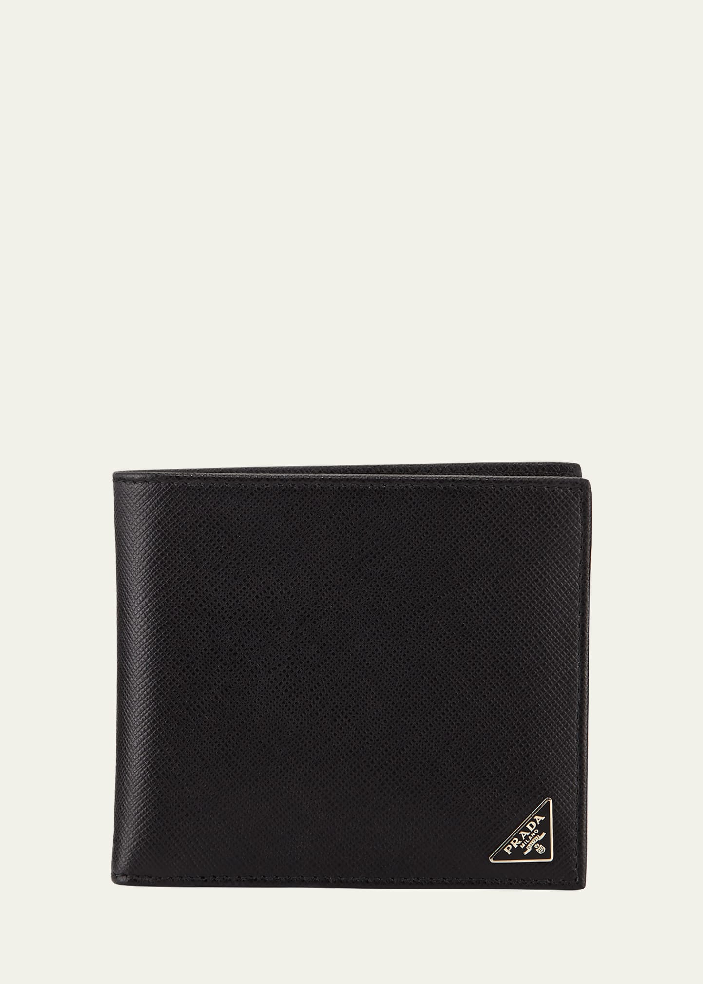 Prada Men Portafoglio Bi-fold Con Portamonete In Pelle Saffiano In Black