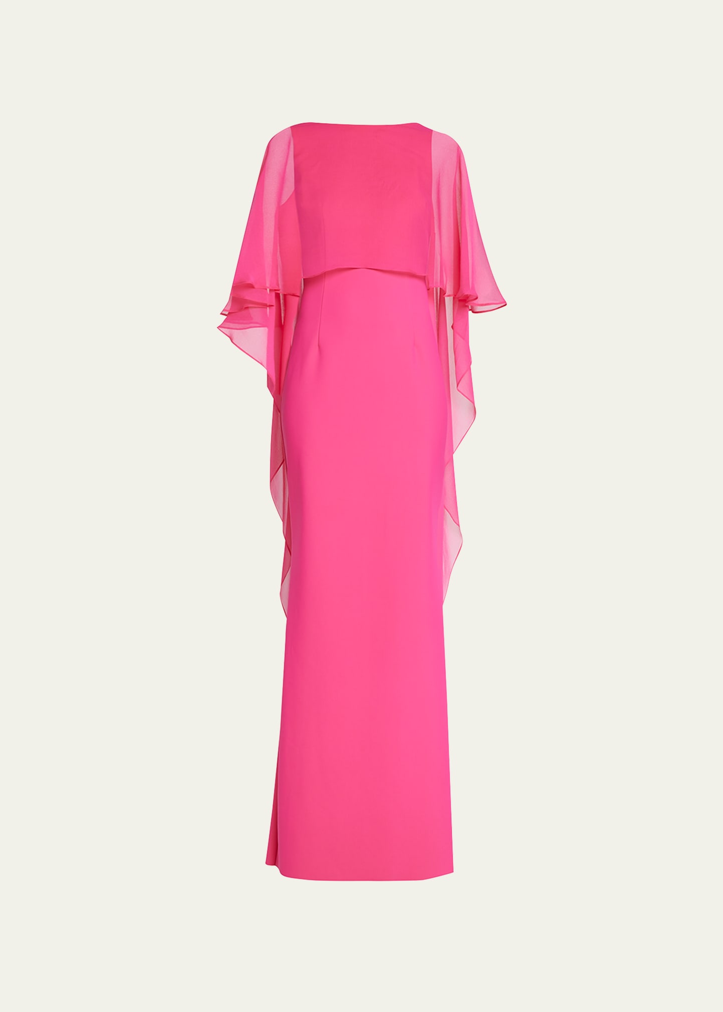 Rickie Freeman For Teri Jon Cape-sleeve Crepe Column Gown In Fuschia