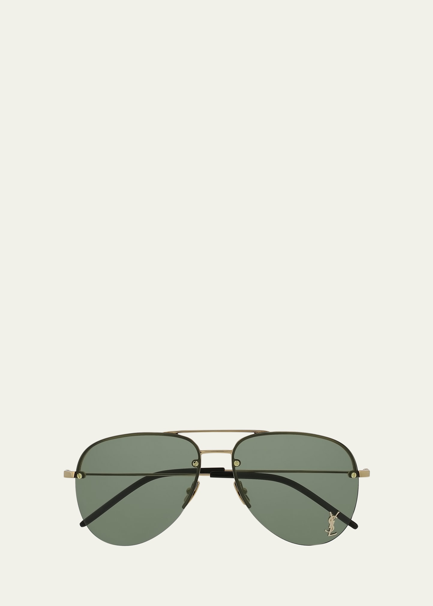 Saint Laurent Classic 11 Monochromatic Aviator Sunglasses In Gold / Green