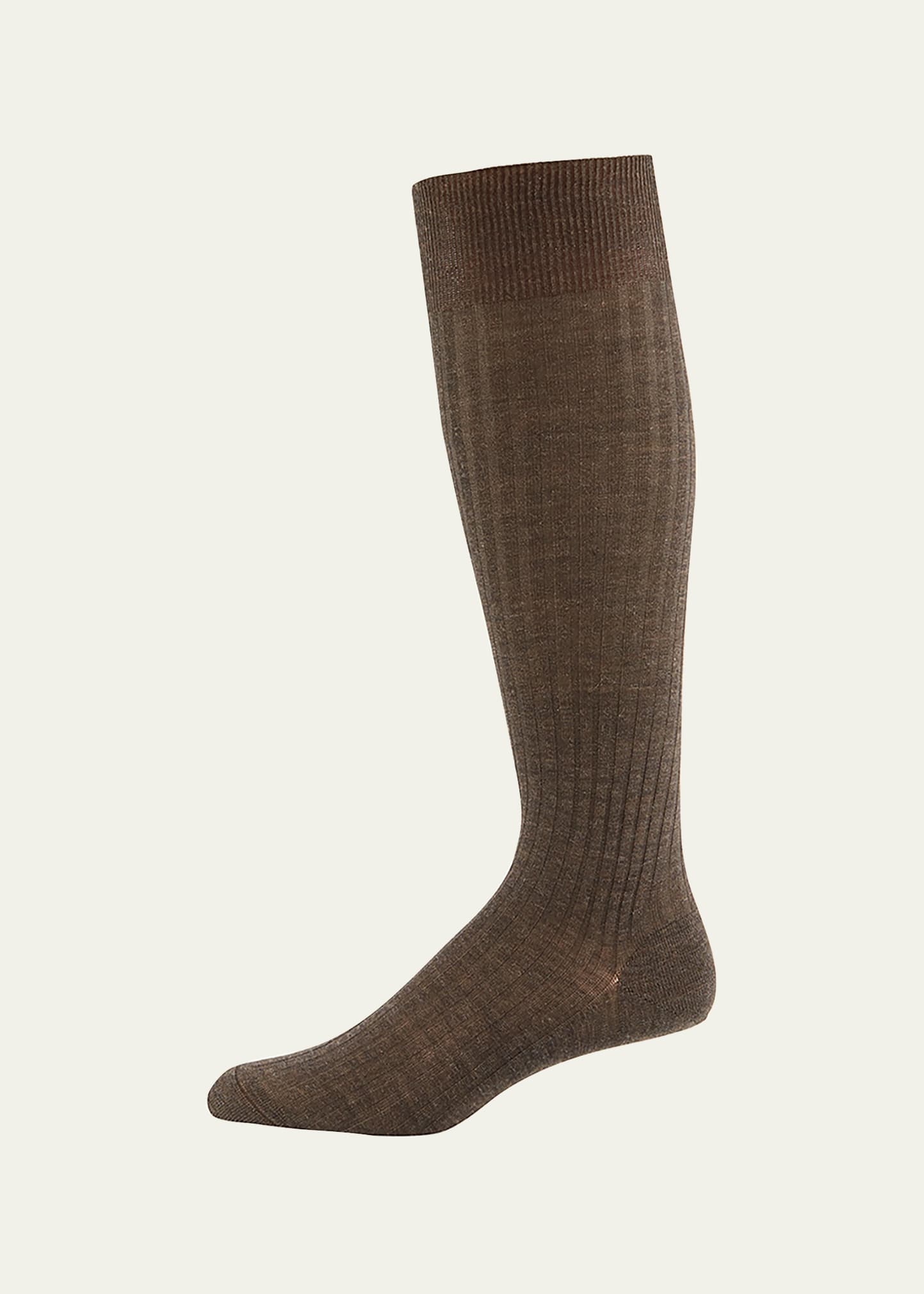 Pantherella Men's Laburnum Over-the-calf Ribbed Merino Wool Socks In Dark Brown