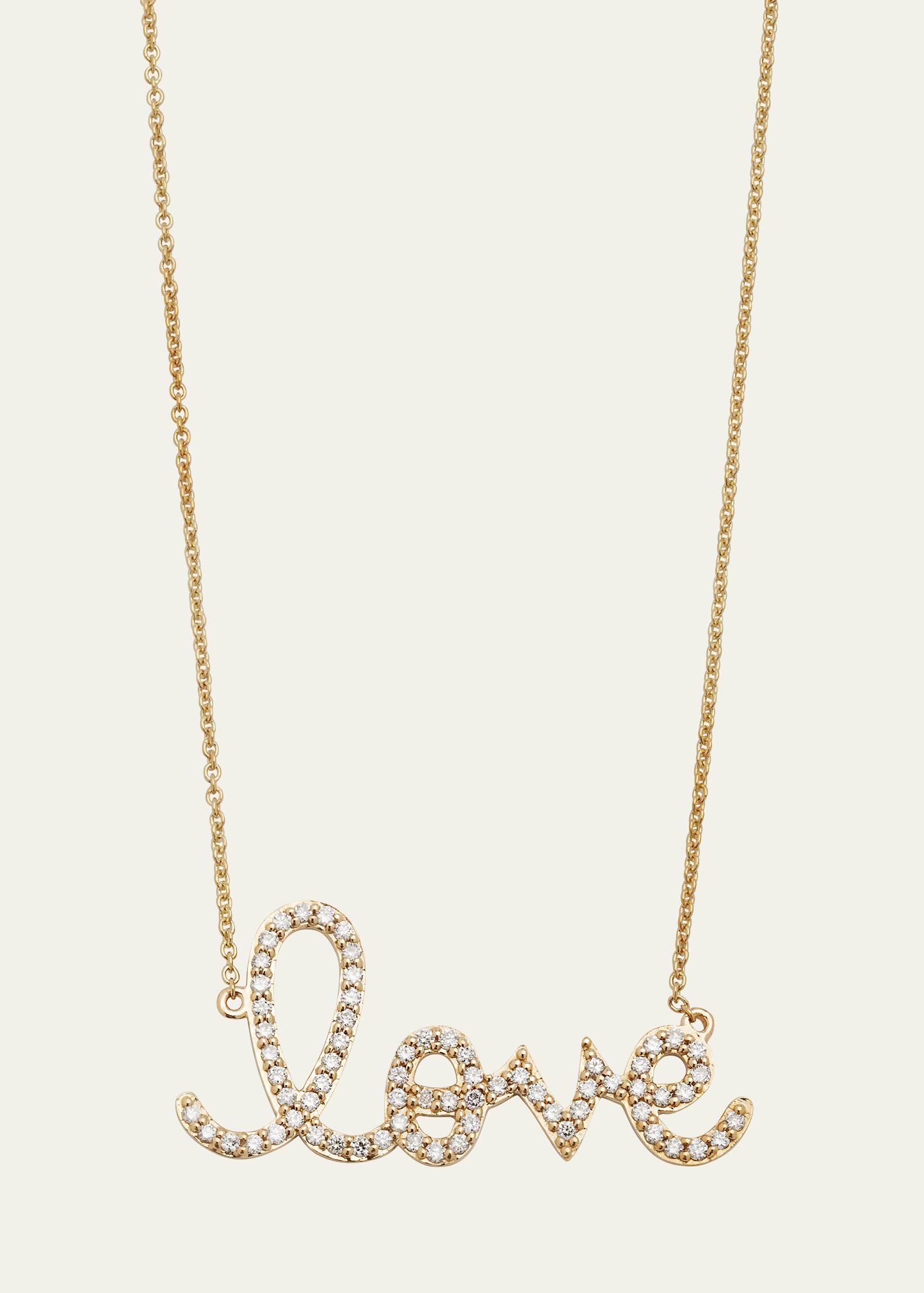 Large 14k Yellow Gold & Diamond Love Necklace