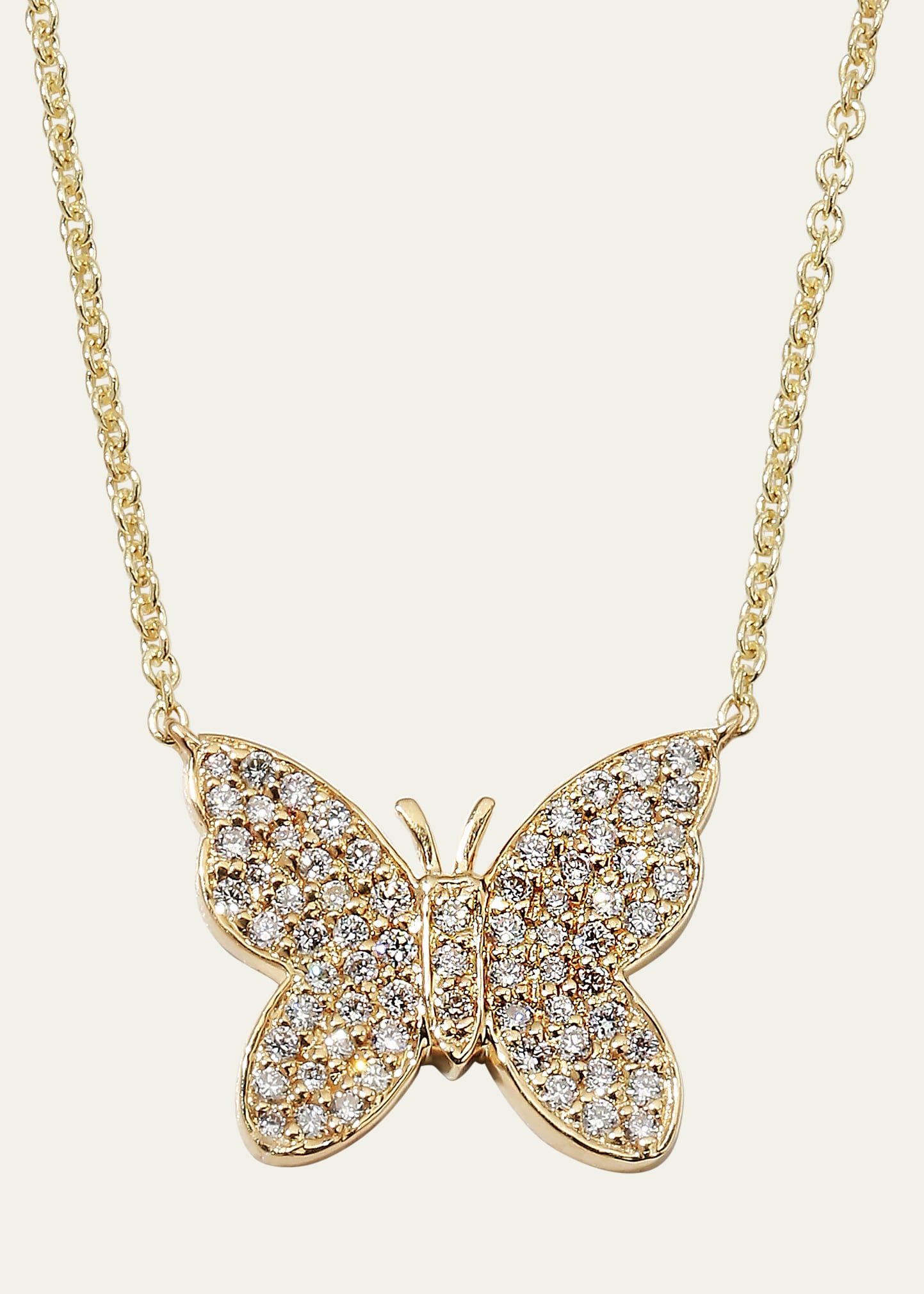 Sydney Evan Pave Diamond Butterfly Pendant Necklace In Gold