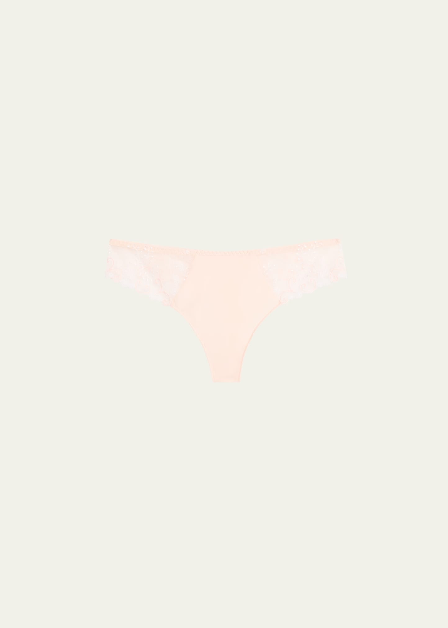 Simone Perele Delice Lace Mesh Thong In Blush