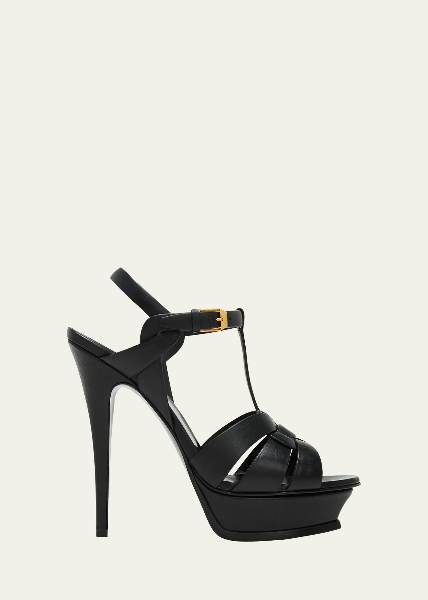 Shop Saint Laurent Tribute Leather 105mm Platform Sandals In Black