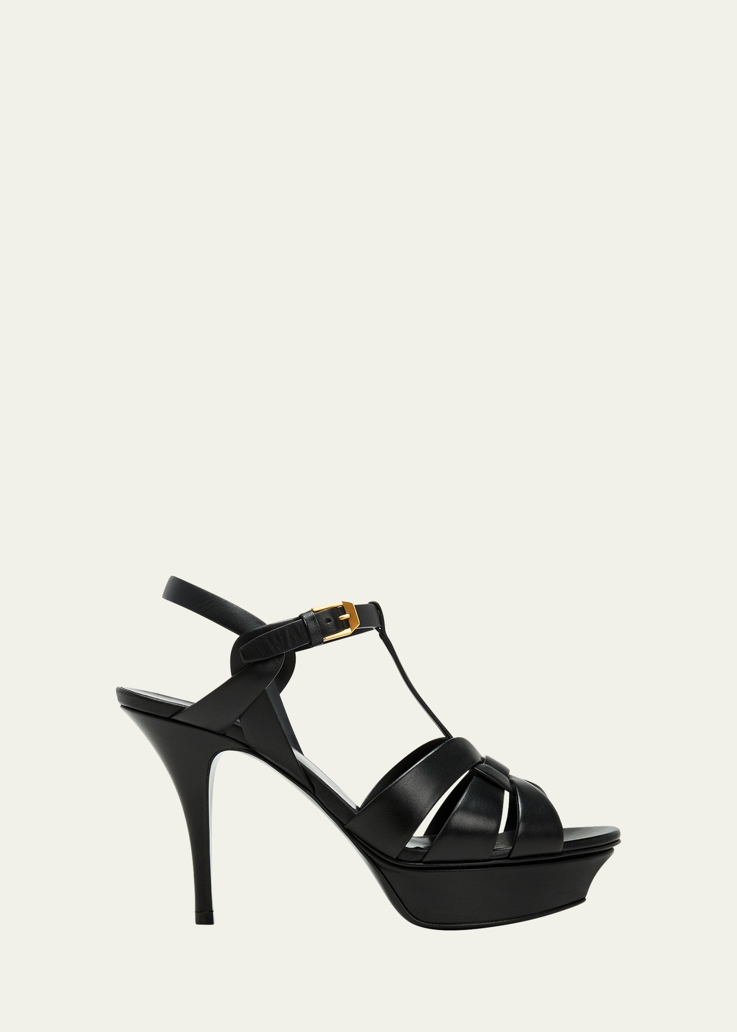 Shop Saint Laurent Tribute Leather Platform Sandals In Black