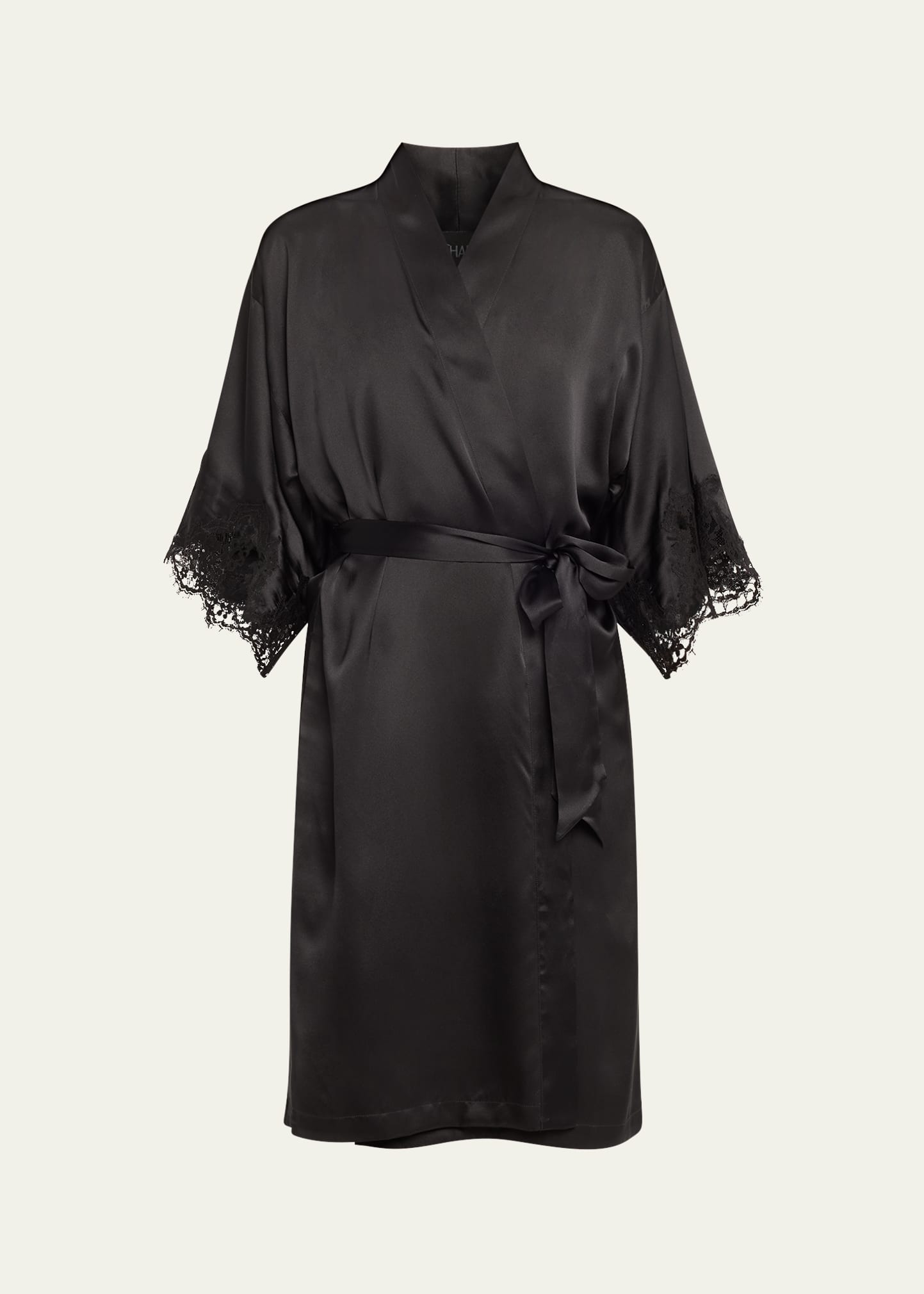 Lise Charmel Splendeur Lace-trim Silk-blend Robe In Black