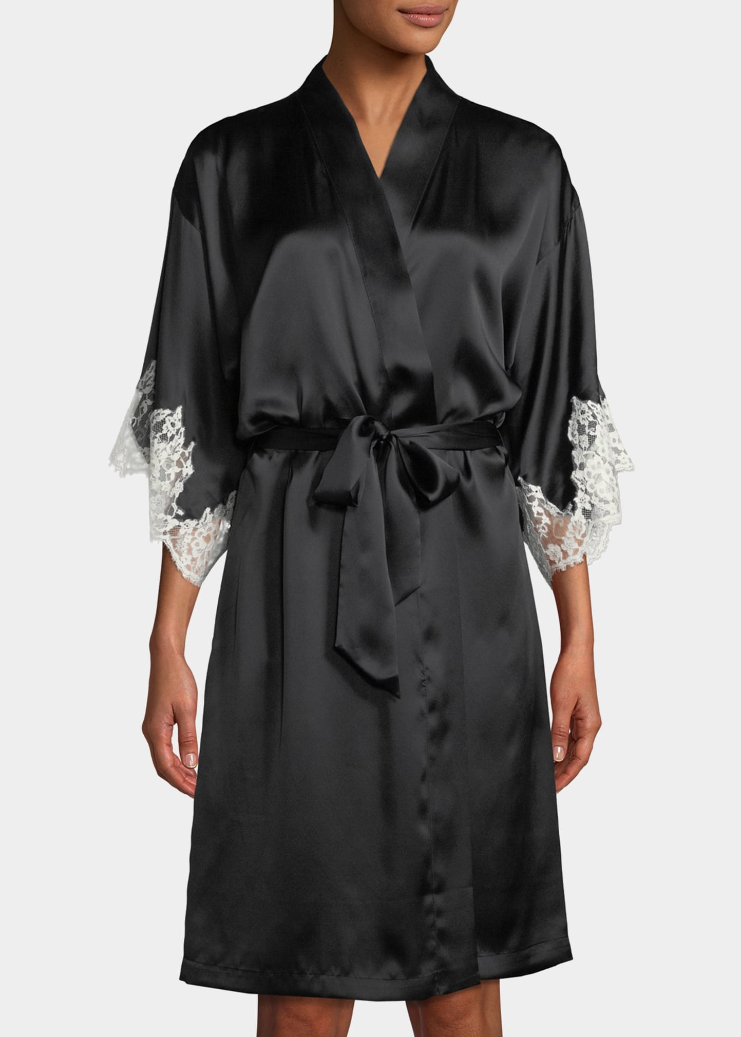 Lise Charmel Splendeur Lace-trim Silk-blend Robe In En/ecru Nacre