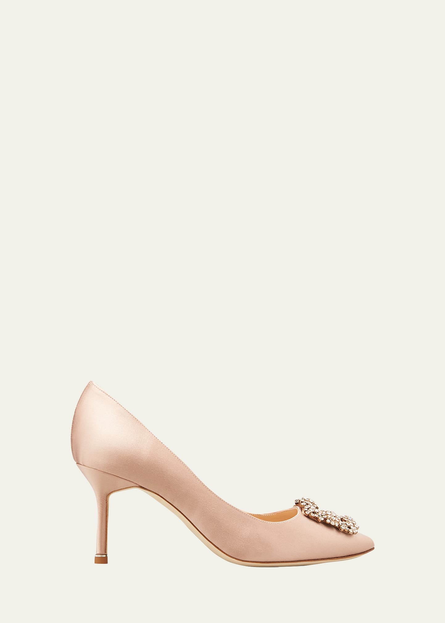 Manolo Blahnik 70mm Hangisi Swarovski Silk Satin Pumps In Flesh