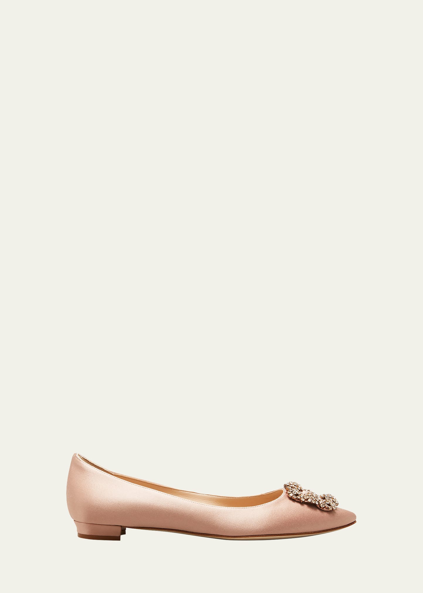 Manolo Blahnik Hangisi Crystal-buckle Satin Flat In Flesh
